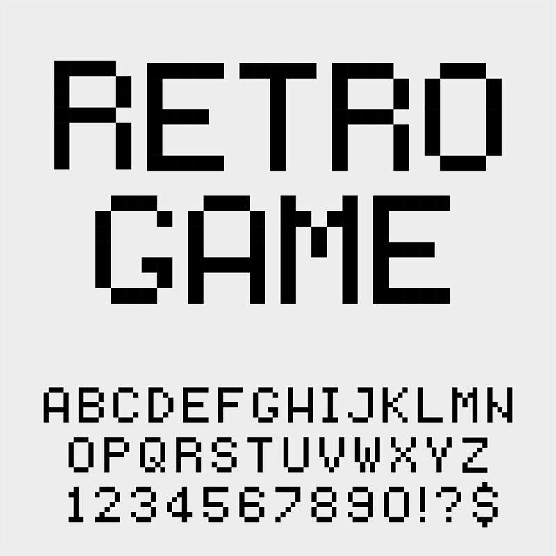 Pixel typeface. Retro arcade game alphabet font. Lowercase script