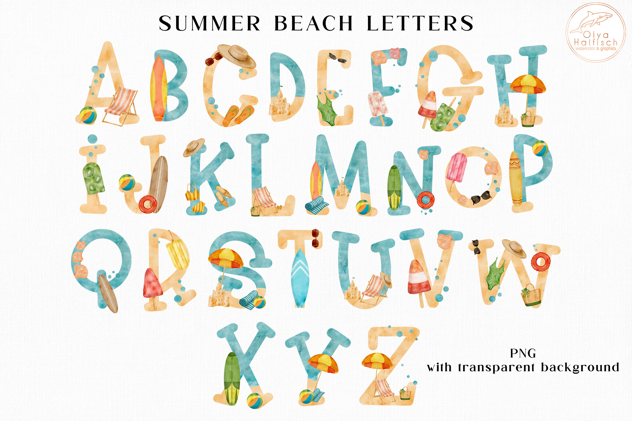 Beach Alphabet Clipart Watercolor Summer Letters And Numbers Png By