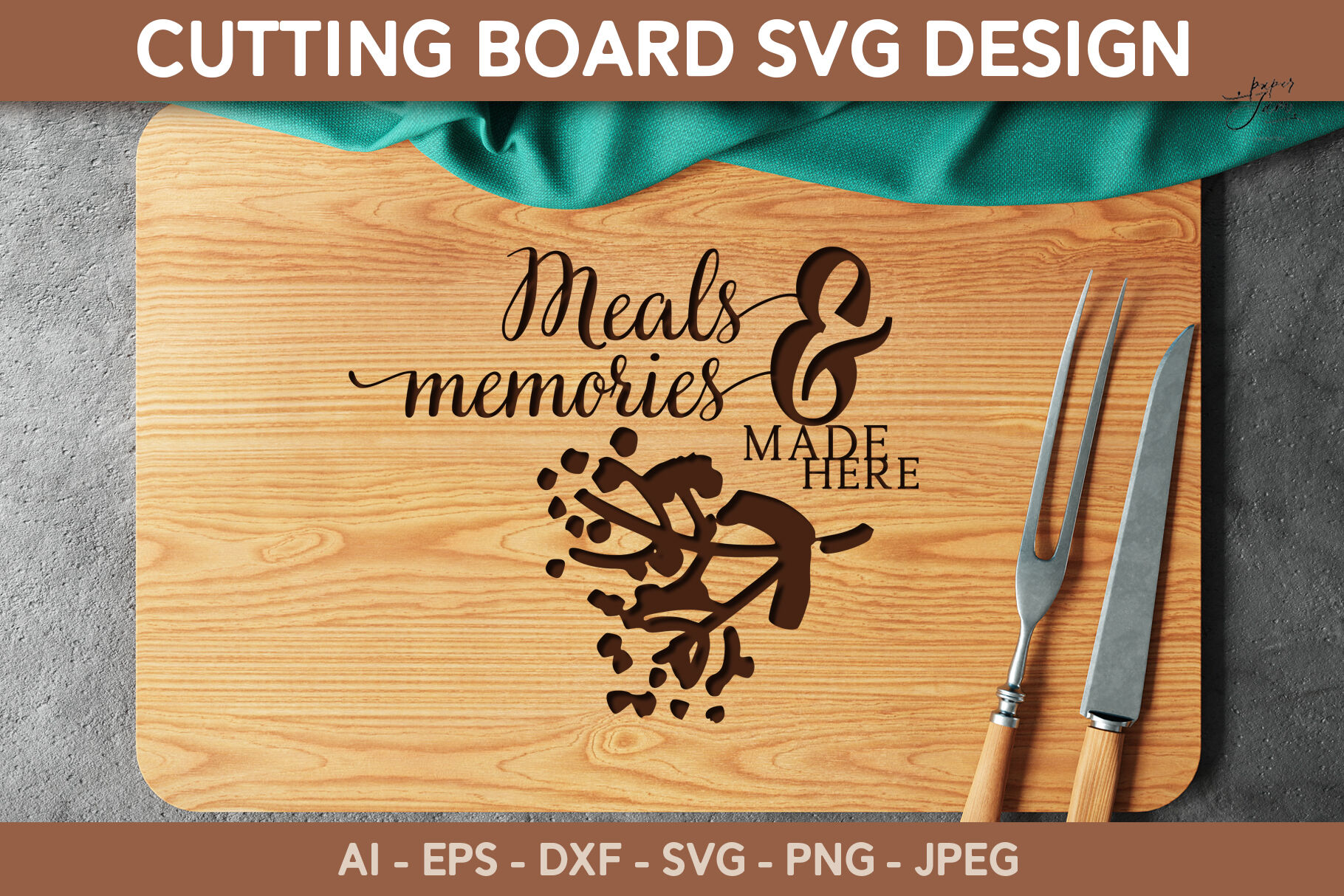 Cutting board SVG for Cricut Glowforge Kitchen quote svg dxf By PaperJamLab