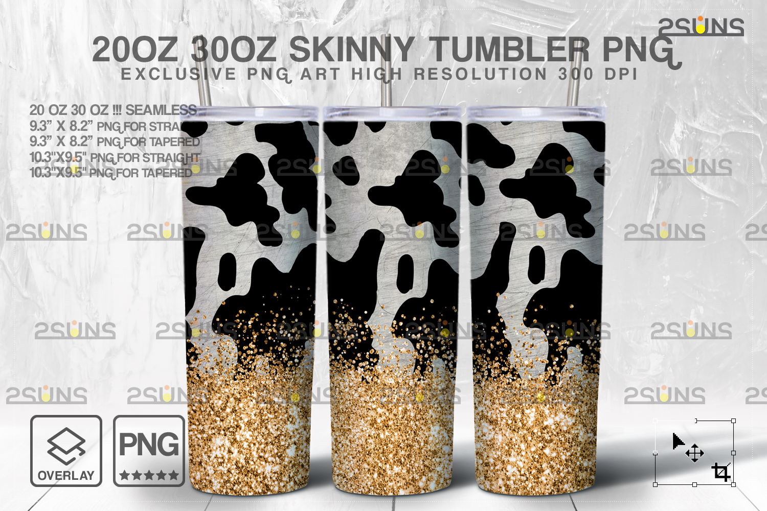 20 Oz Skinny Tumbler Sublimating Png Gray and Gold Design 