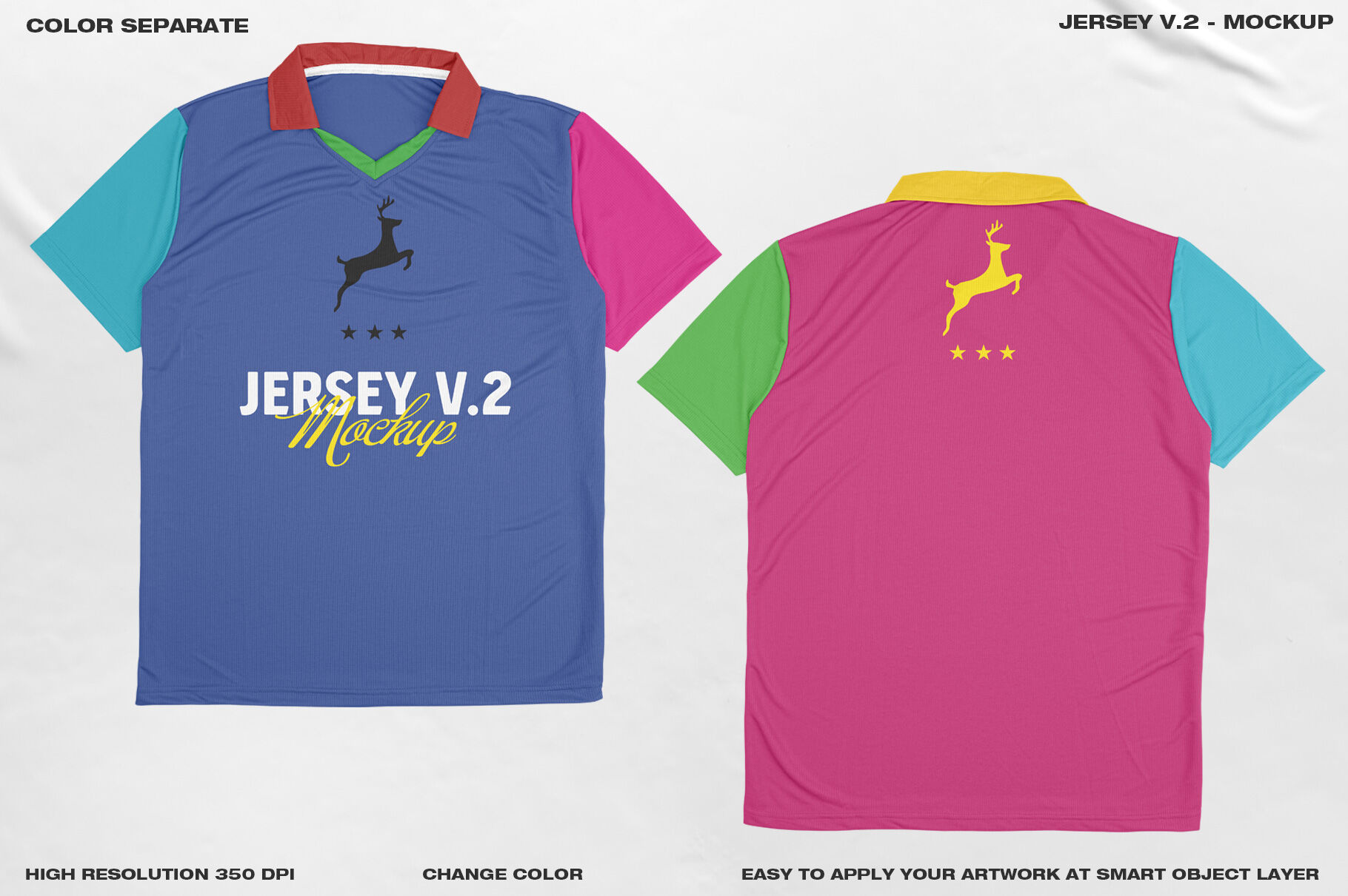 Premium PSD  Jersey shirt front back 2 colors full edit easy edit