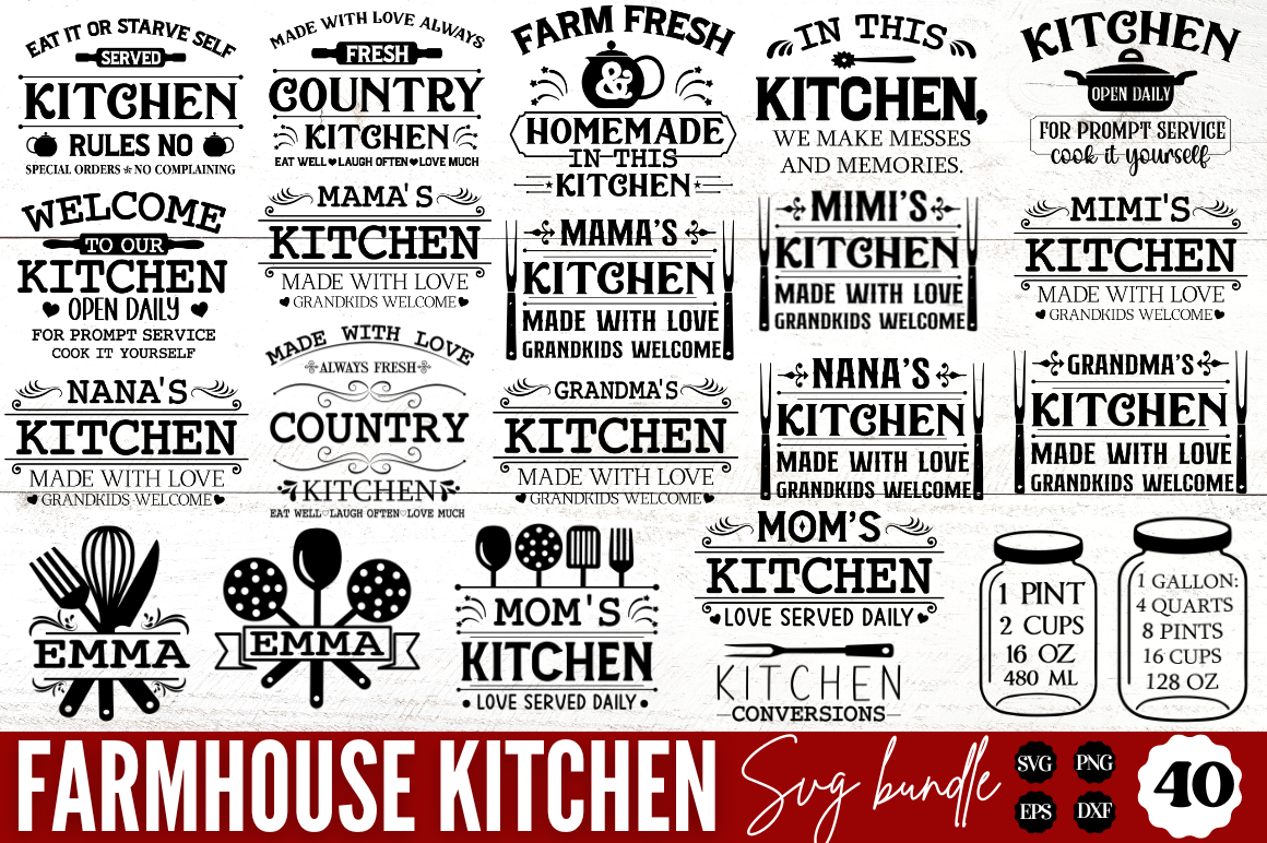 Grandma's kitchen good food served daily with a helping Spoon of love,  Kitchen Quotes SVG - So Fontsy