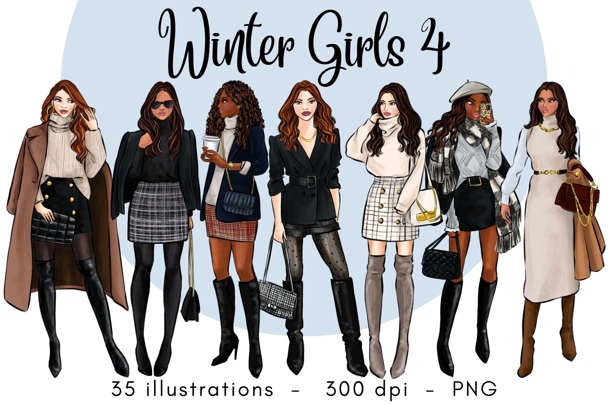 Winter Girls 4 fashion clipart set By Parinaz Wadia Design