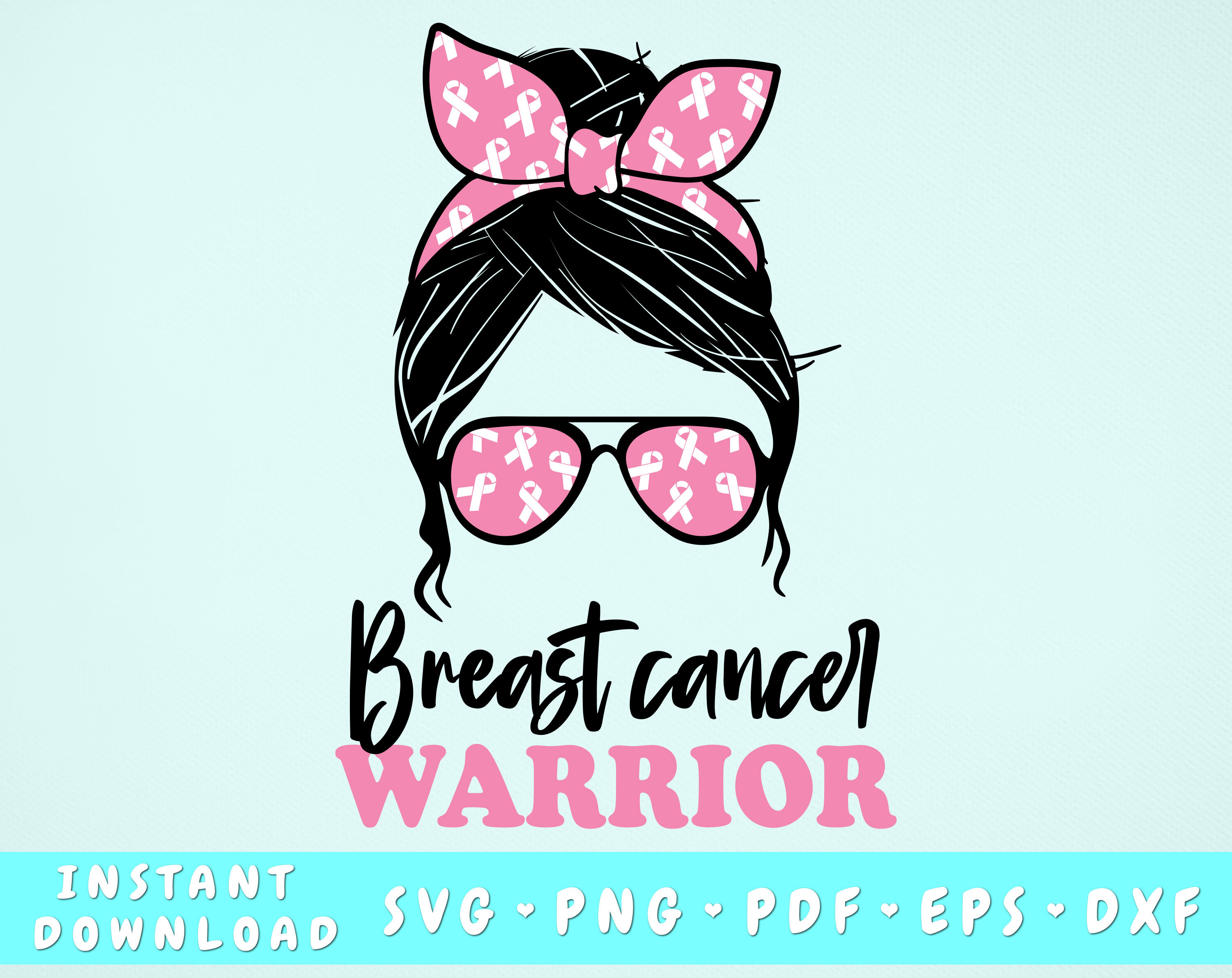 Breast Cancer Warrior SVG, Breast Cancer Messy Bun SVG By  LemonStudioCreations