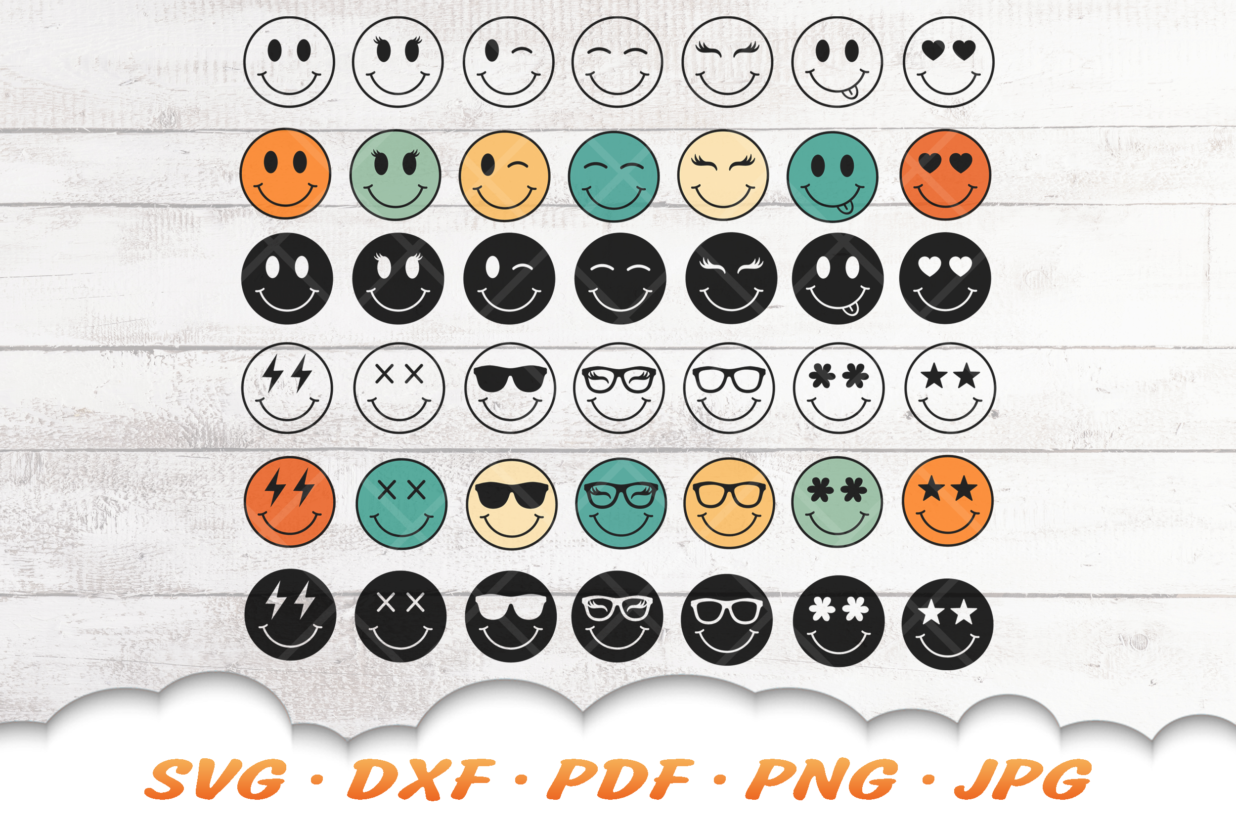 Smiley Face Digital Download SVG PNG JPG Dxf Ai Pdf 