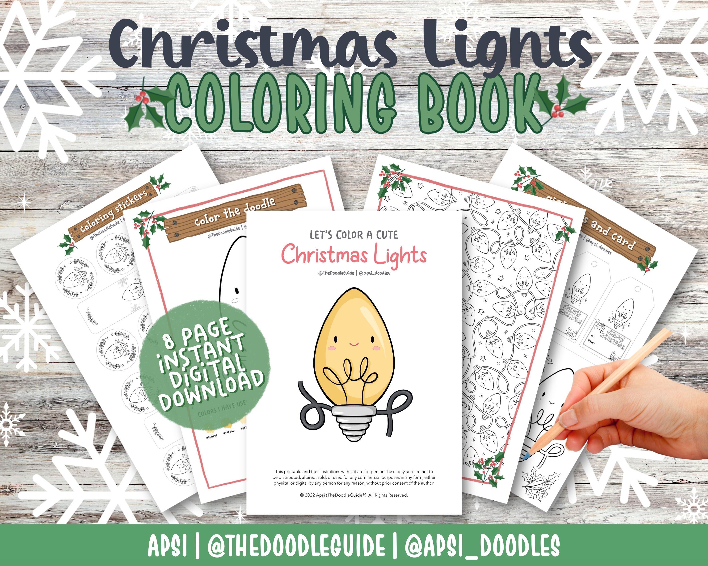 Lets Color - Christmas Lights By The Doodle Guide | TheHungryJPEG