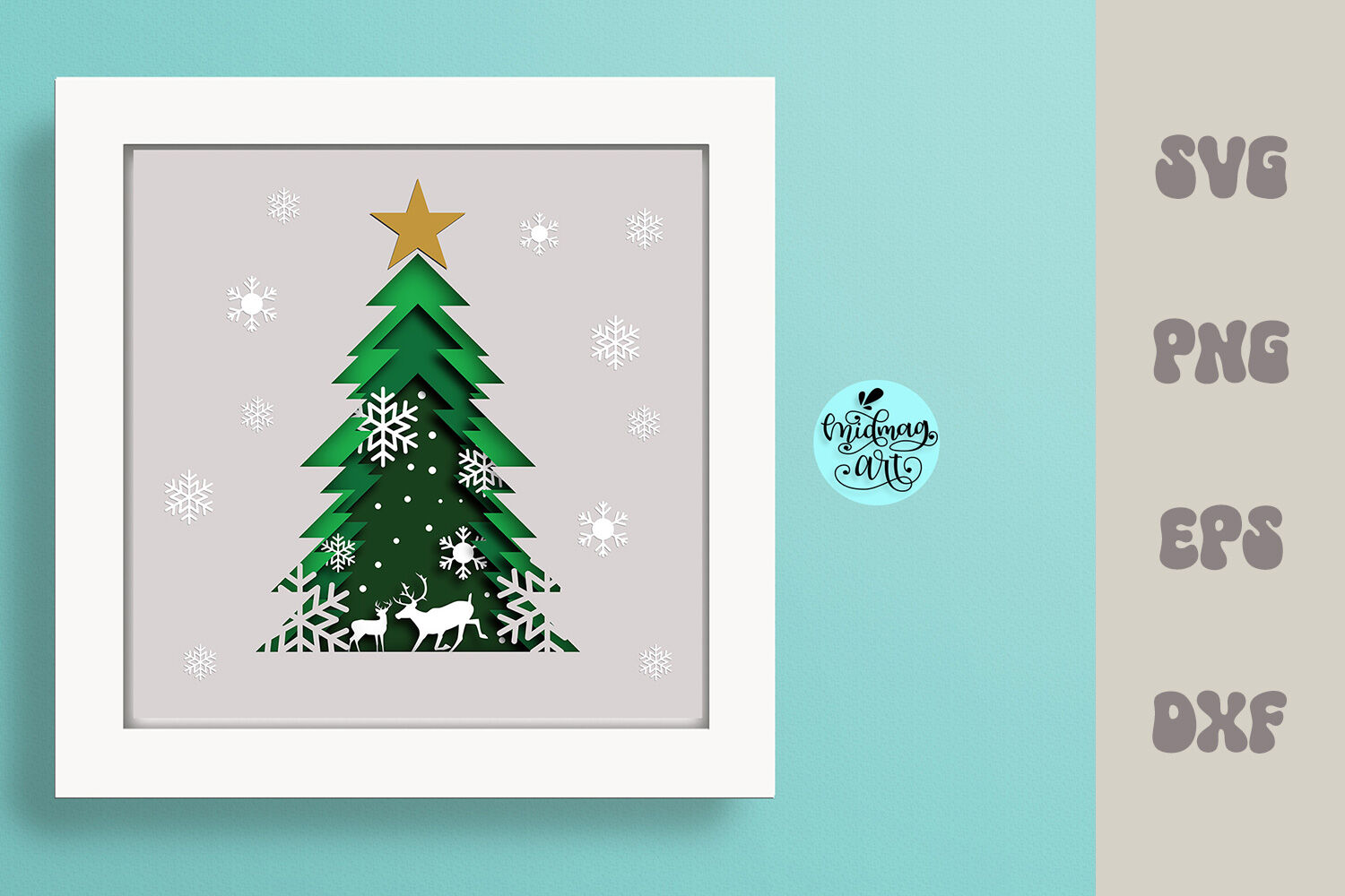 Christmas tree shadow box svg By Midmagart | TheHungryJPEG