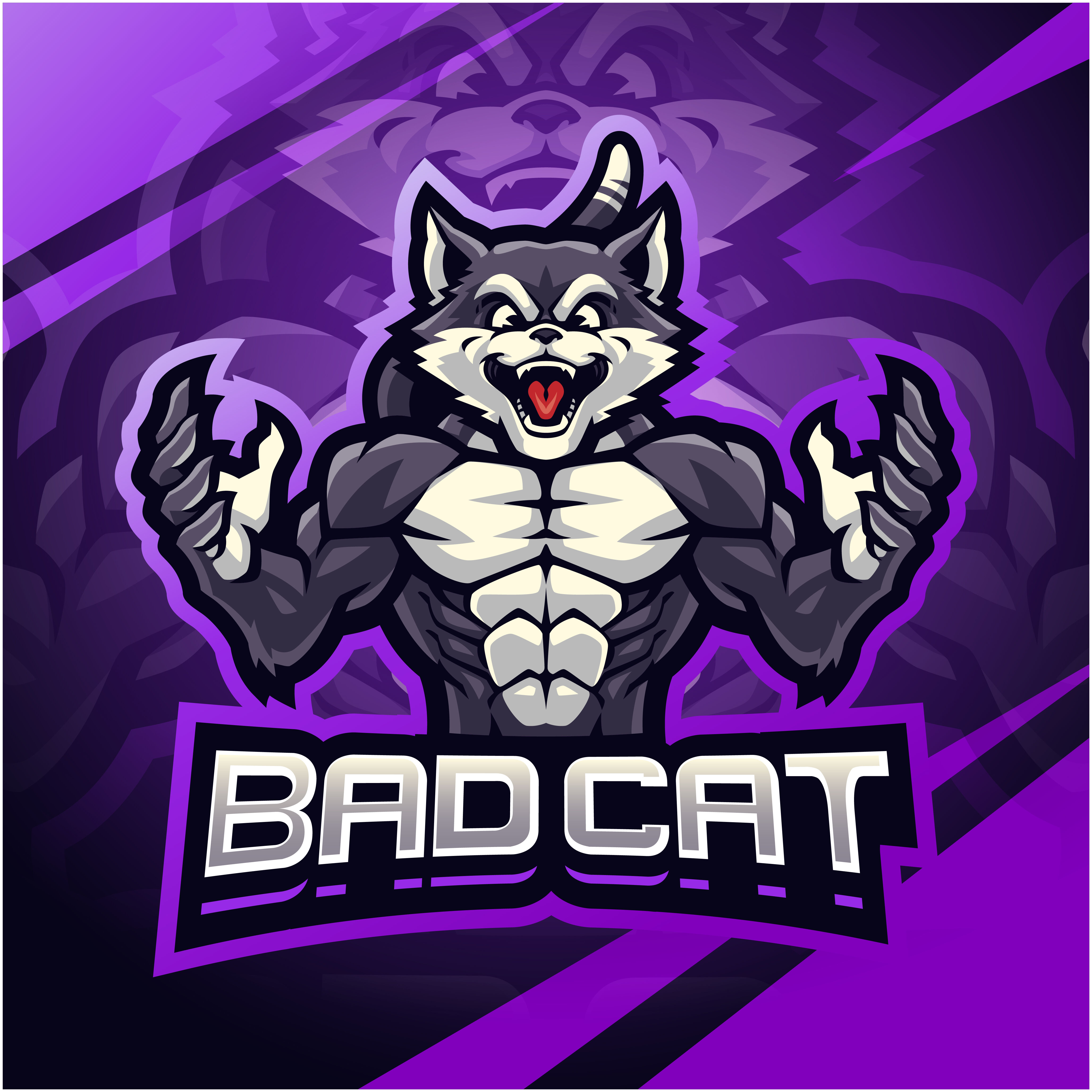 Bad cat fighter mascot logo design By Visink