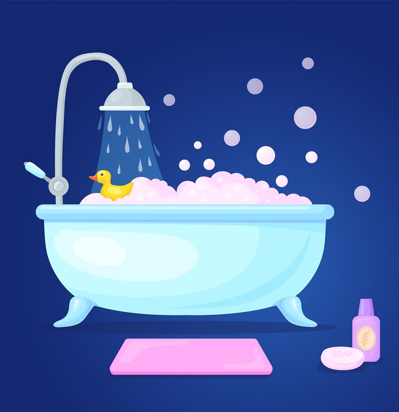 Cartoon bathtub interior. Tub with bubbles foam in bathroom, soap show By  SmartStartStocker | TheHungryJPEG