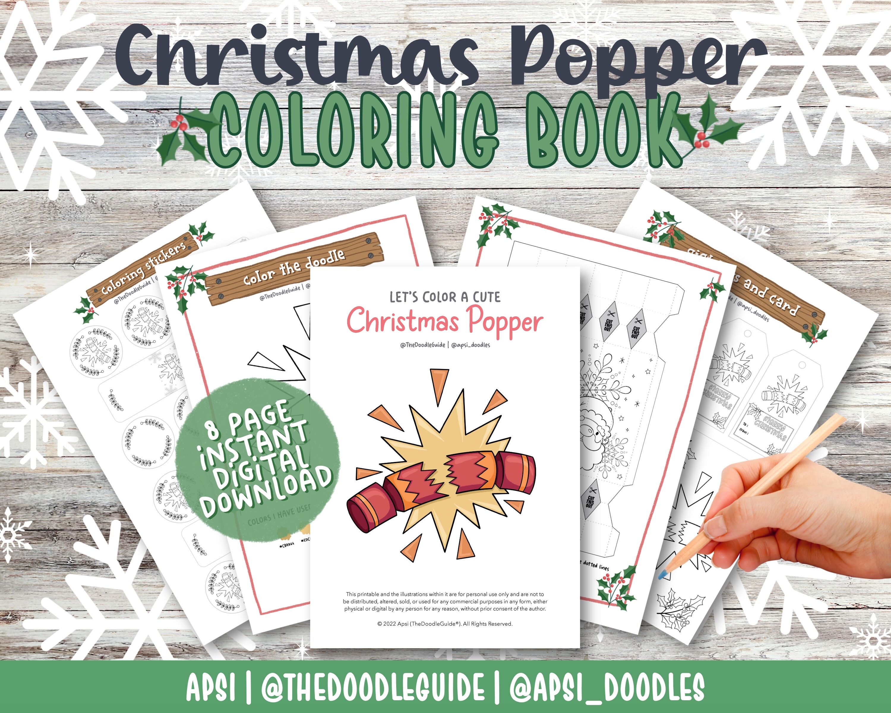 Lets color christmas poppers by the doodle guide thehungryjpeg