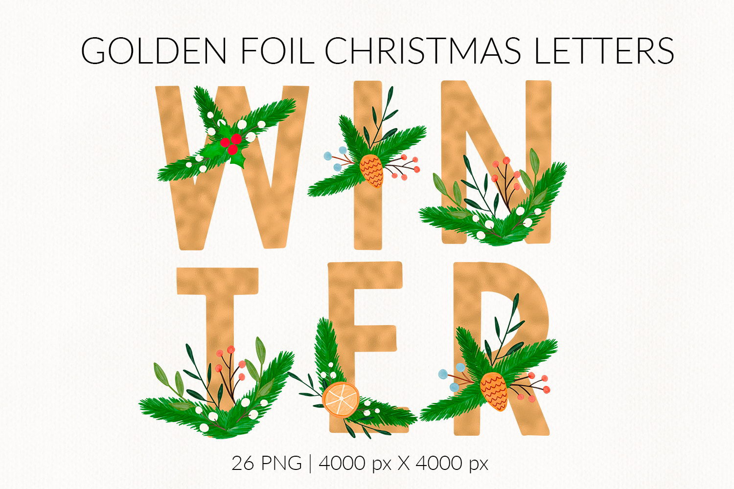 26 PNG Watercolour Green Christmas Alphabet Clipart (Instant