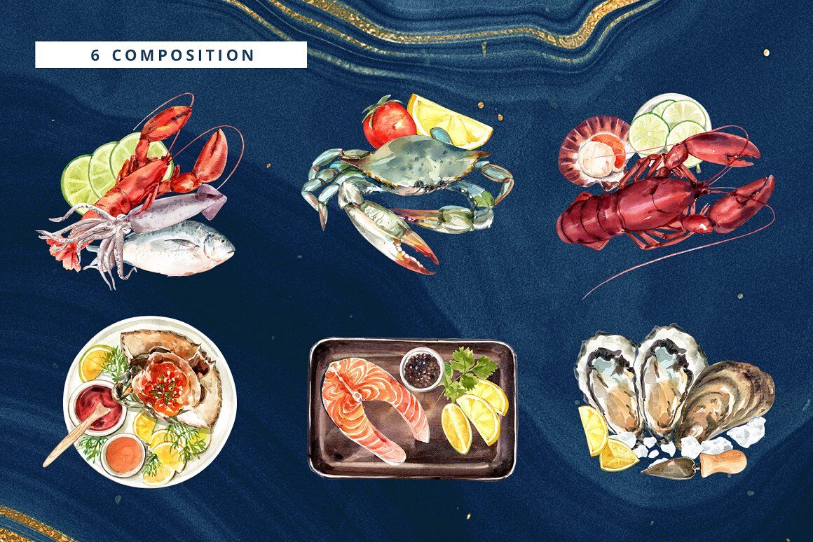 Watercolor Seafood Illustration By Art By Hien Thehungryjpeg