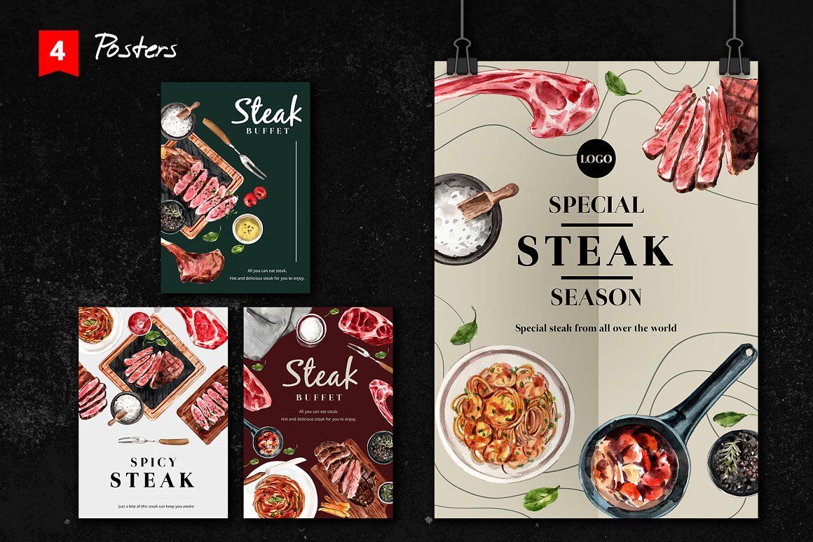 Watercolor Steak Food By Art By Hien | TheHungryJPEG