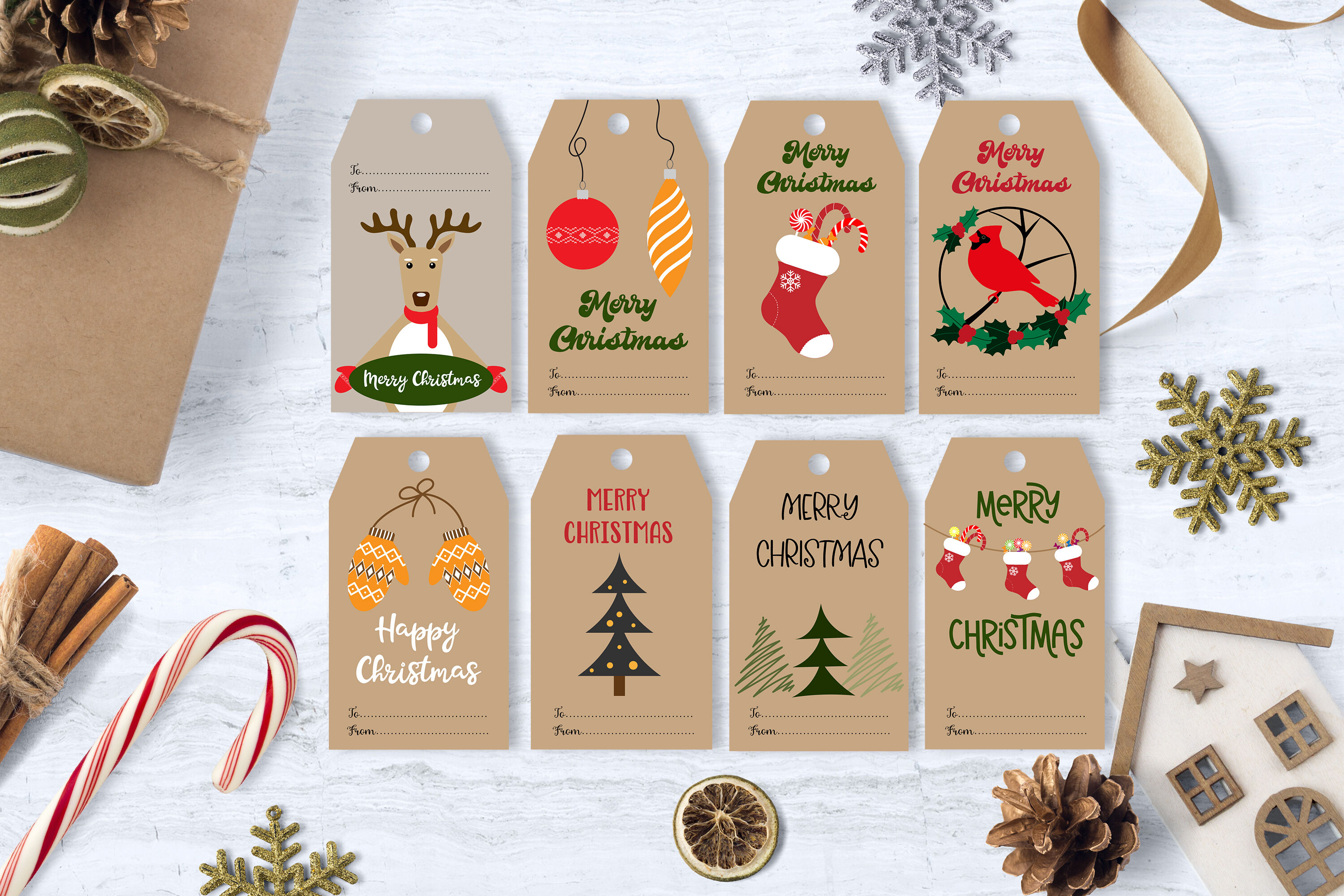Christmas Tags Bundle, Christmas Gift Labels By Helga Art Levina