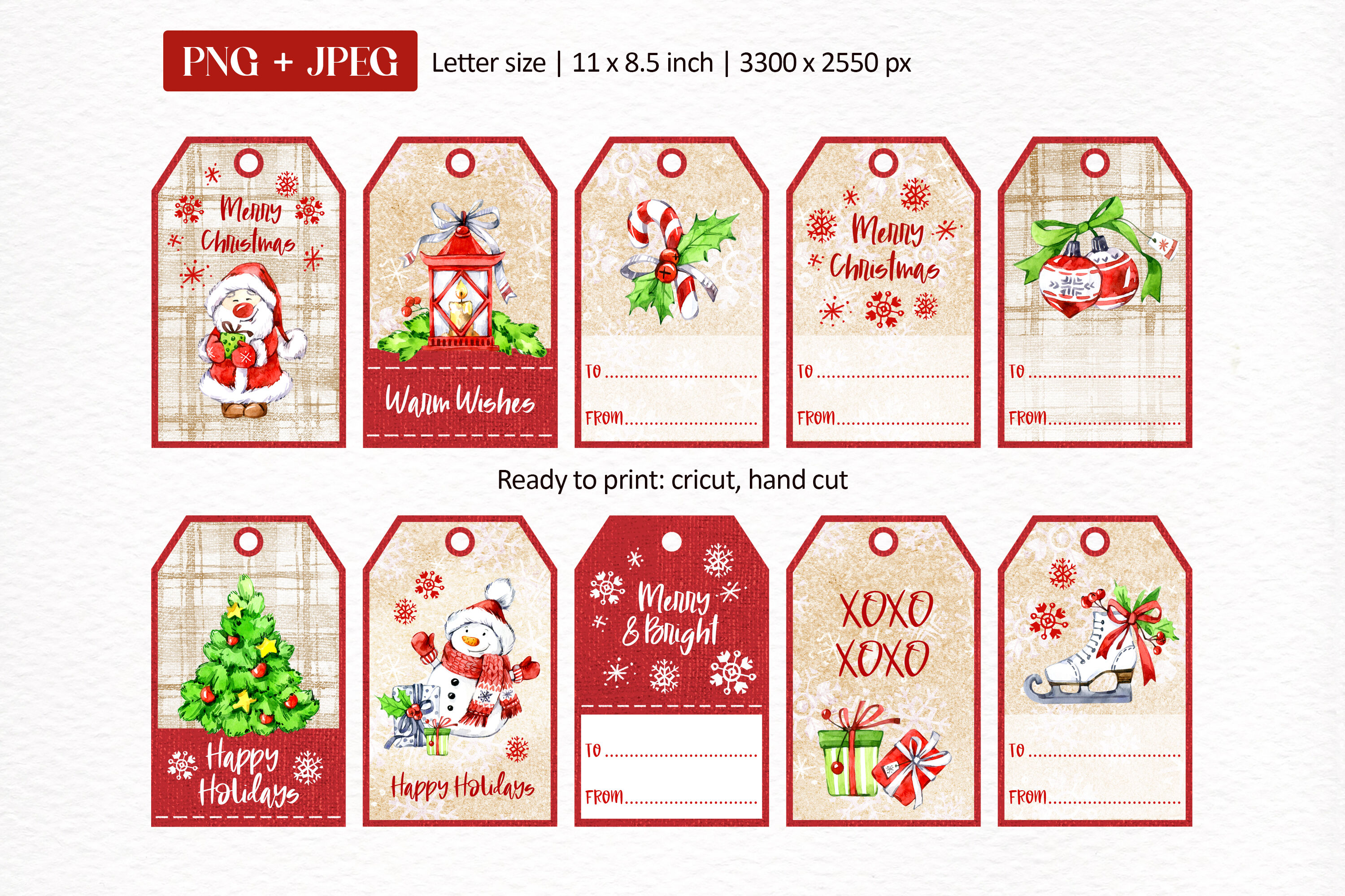 10 Christmas Holidays Gift Tags, Printable DIY Labels PNG By Anastezia  Luneva