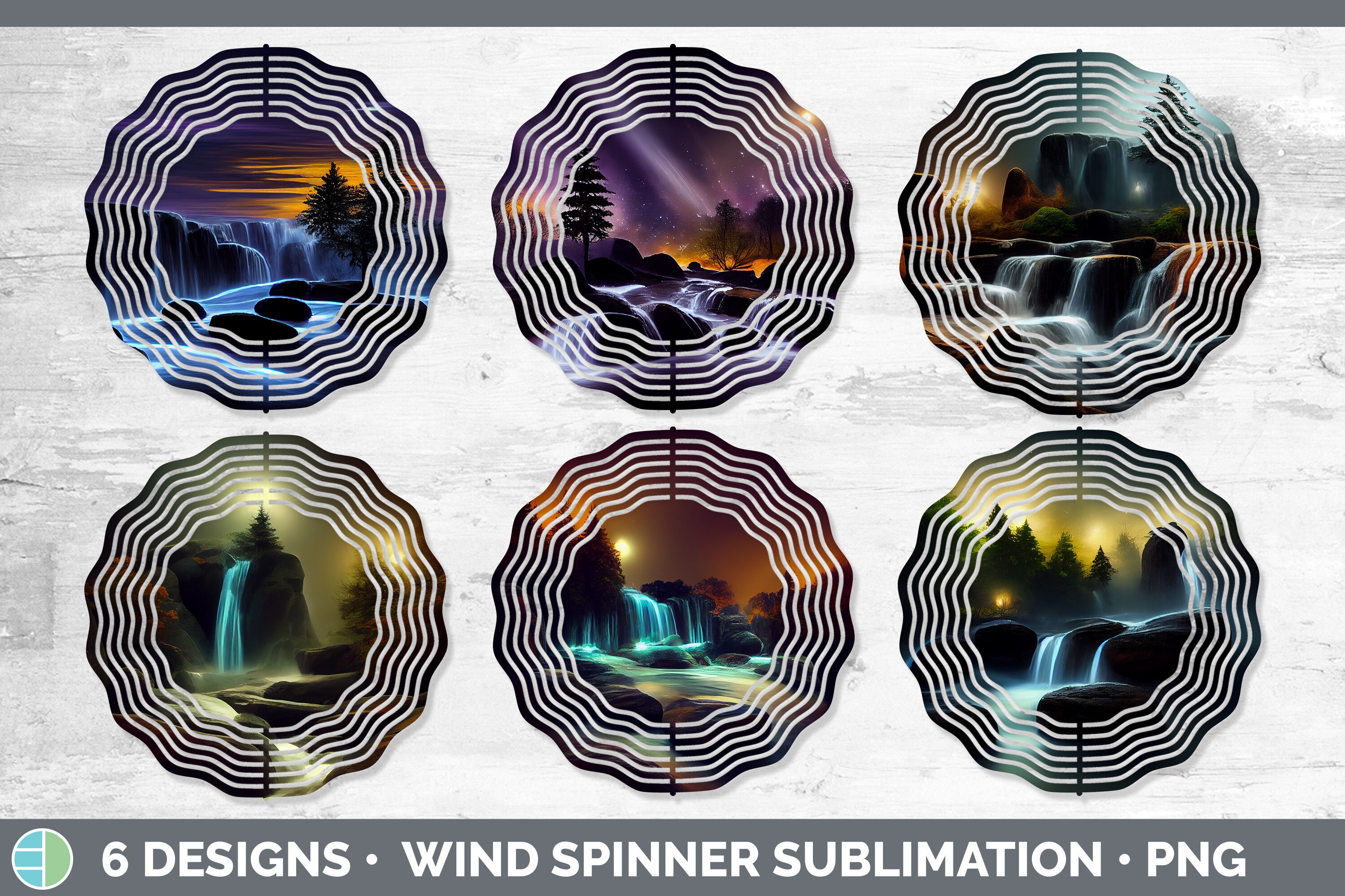 Waterfall Landscape Painted Wind Spinner | Sublimation Designs Bundle ...