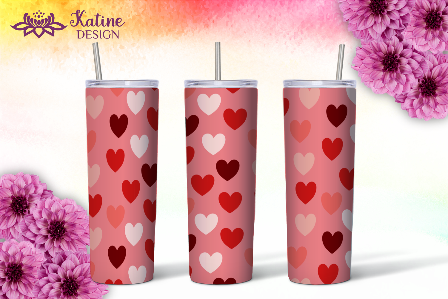 Hearts Tumbler Design. Valentines Tumbler Sublimation