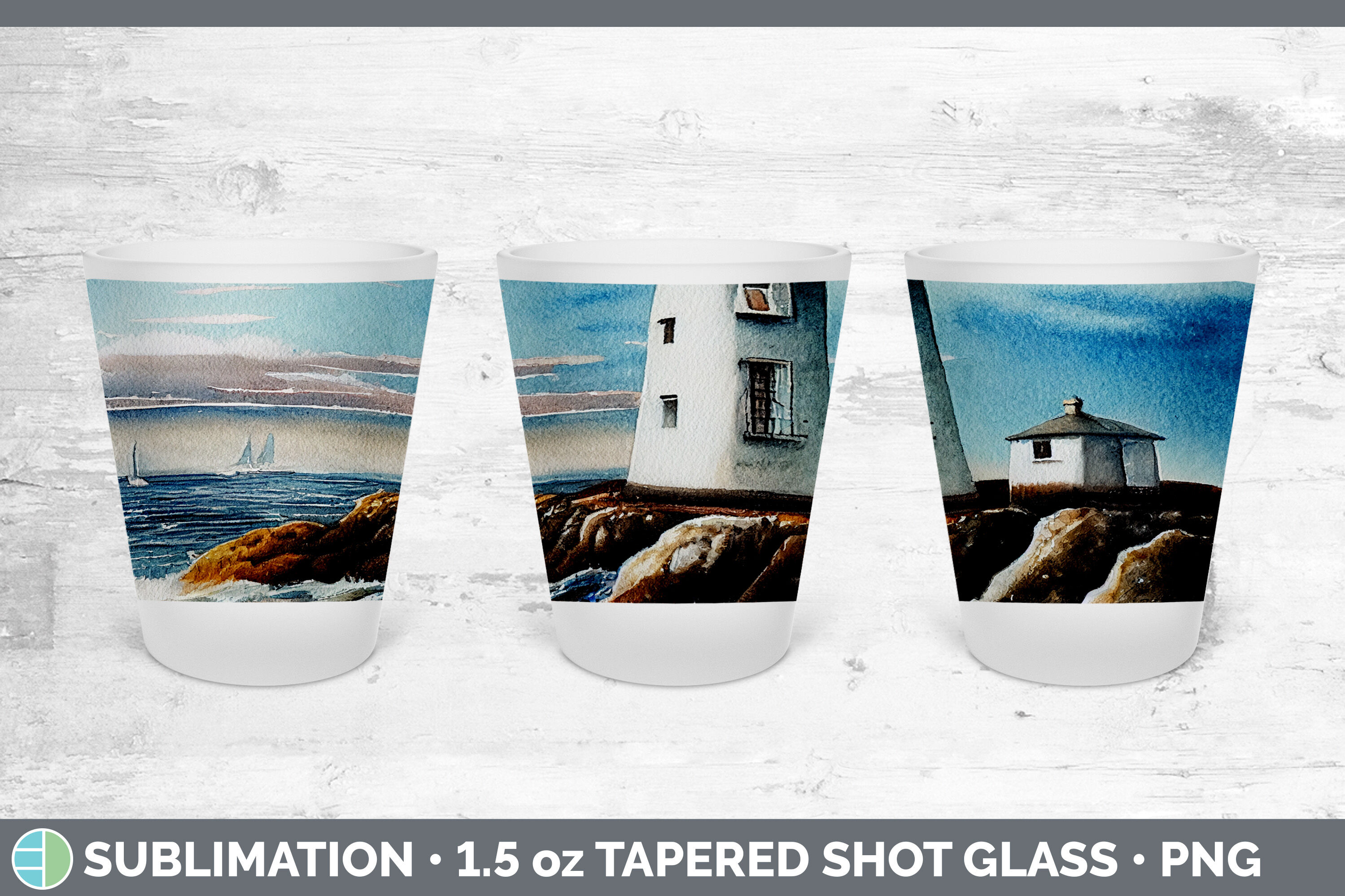 Watercolor Lighthouse Shot Glass Sublimation, Shot Glass 1.5oz Tapere By  Enliven Designs