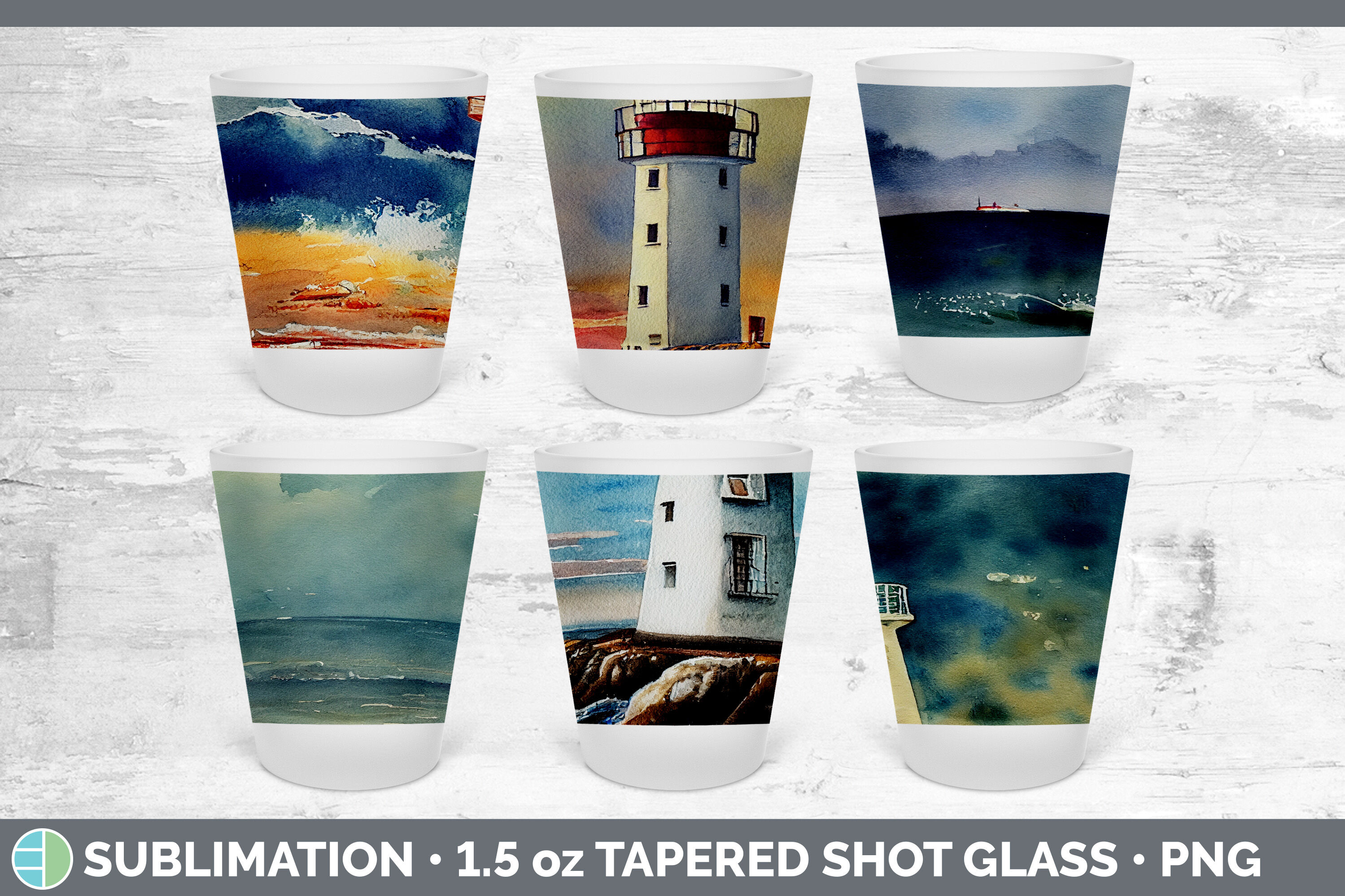 Watercolor Lighthouse Shot Glass Sublimation, Shot Glass 1.5oz Tapere By  Enliven Designs