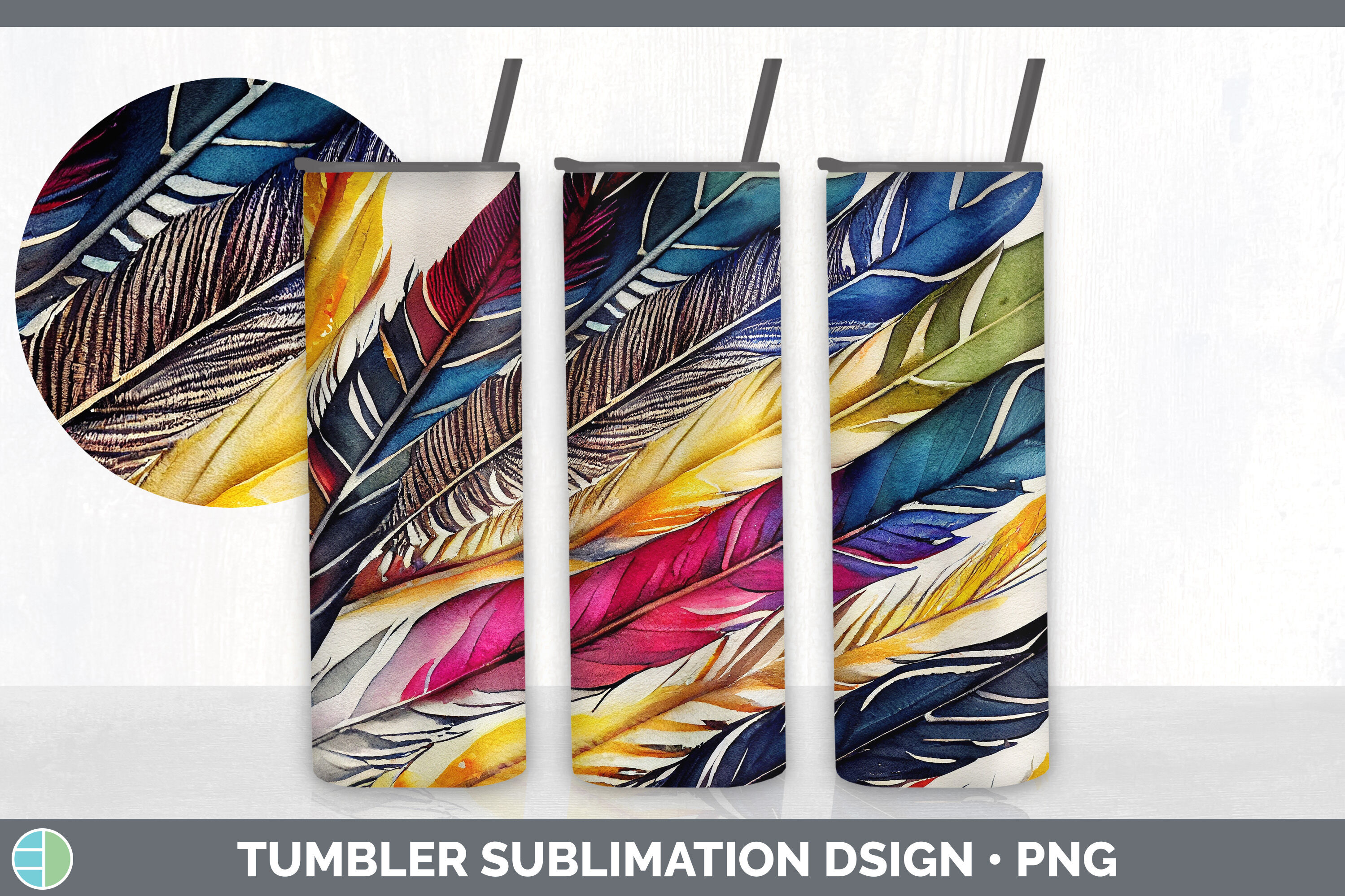 Feathers Tumbler Sublimation Bundle By Enliven Designs | TheHungryJPEG