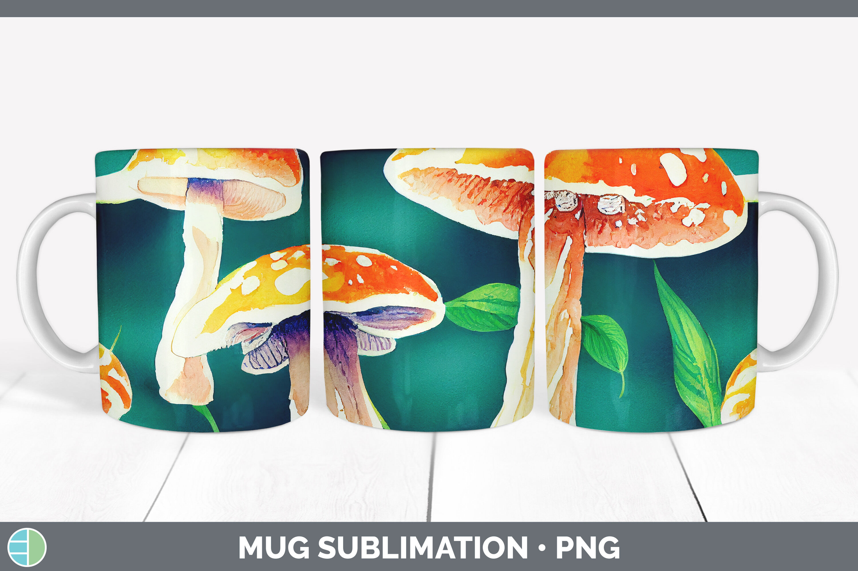 Mushrooms Mug Sublimation | Coffee Cup Designs PNG By Enliven Designs ...