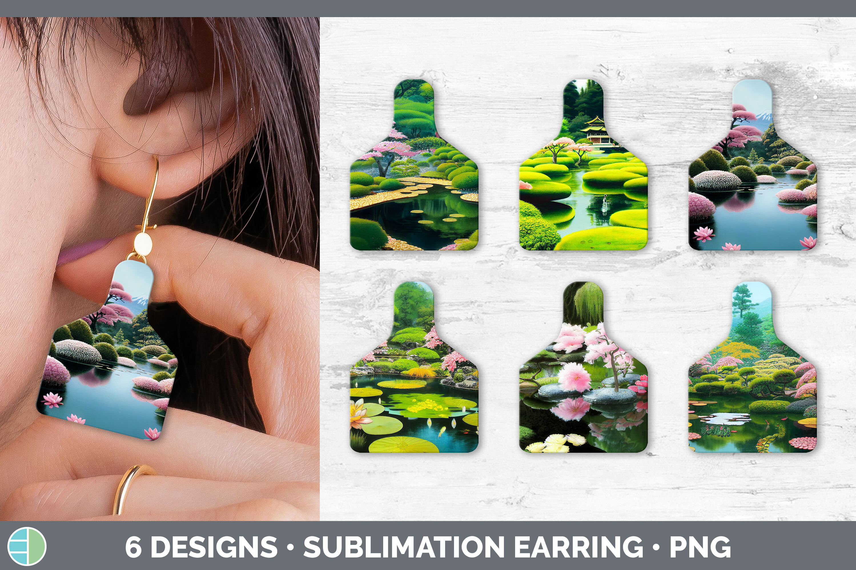 Japanese Garden Cow Tag Earring  Sublimation Cattle Ear Tag By