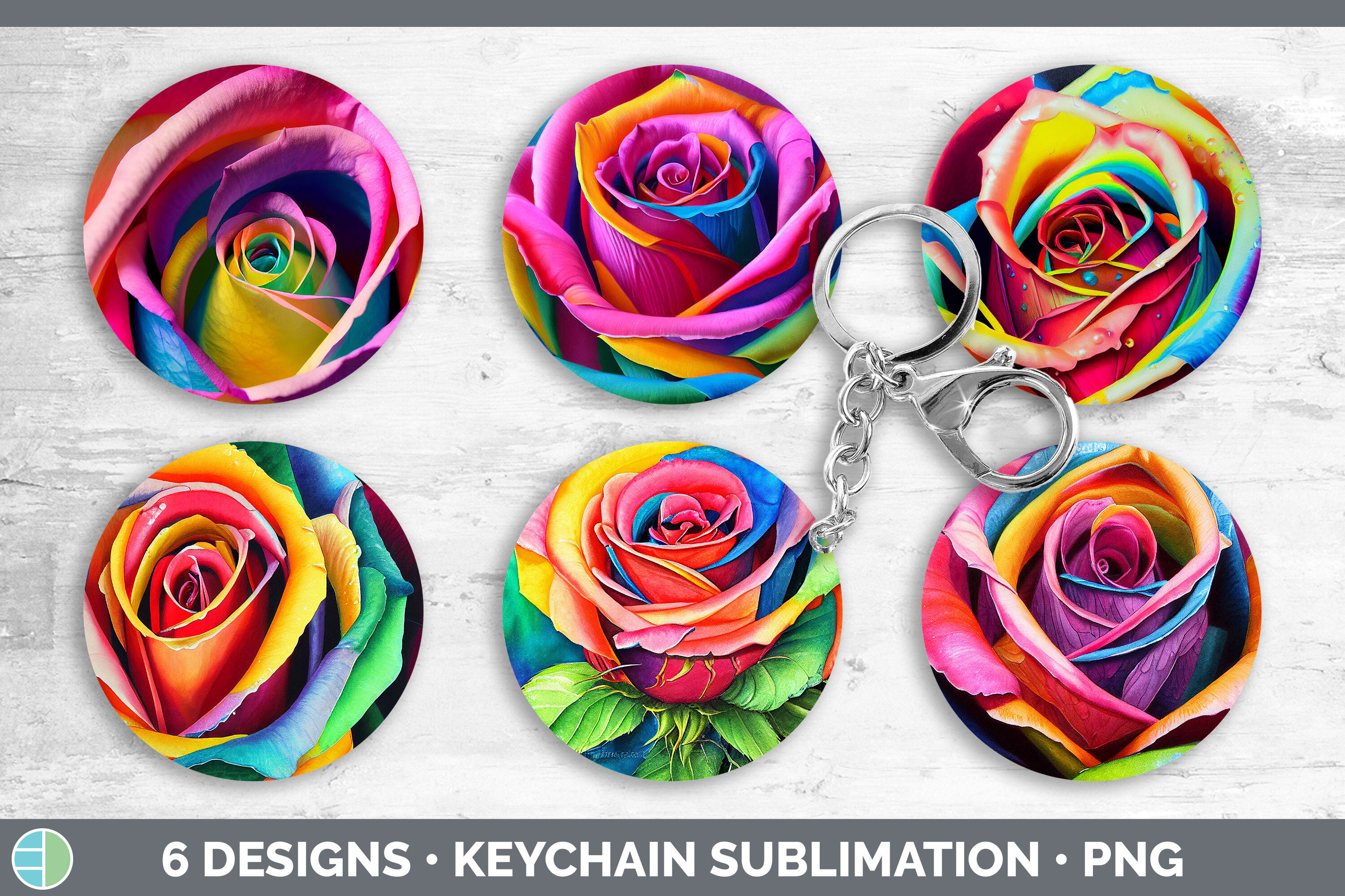 Rainbow Hyacinth Flowers Keychain, Sublimation Keyring Designs Bundle By  Enliven Designs