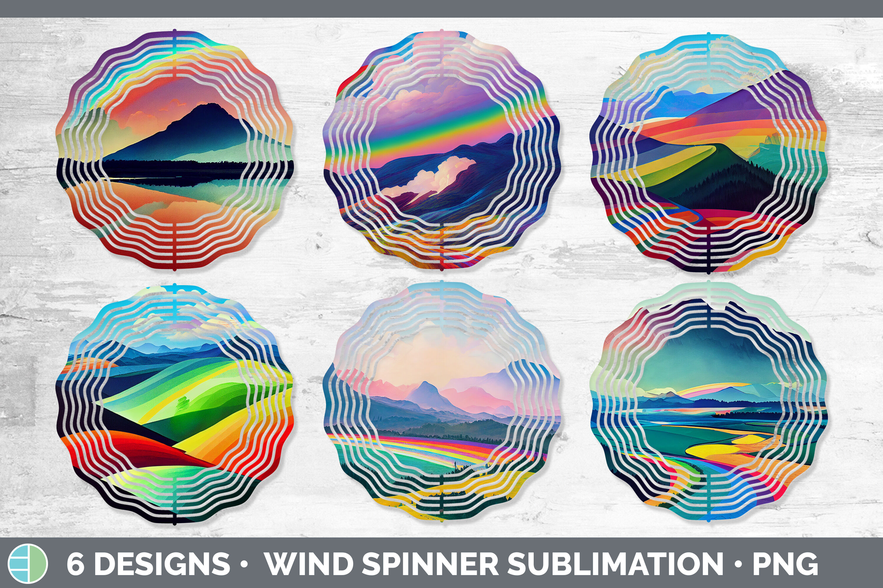 Rainbow Mountains Wind Spinner | Sublimation Designs Bundle By Enliven ...