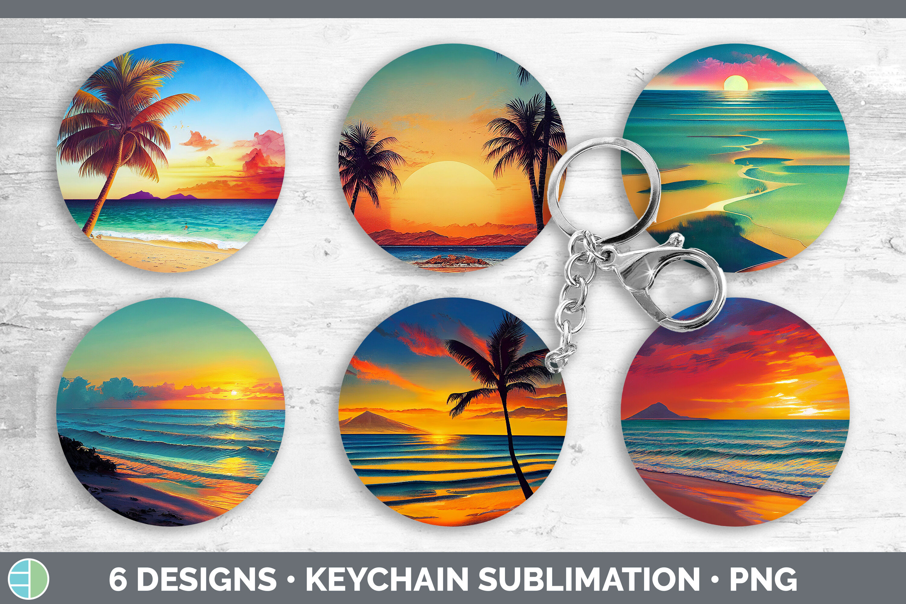 Beach Sunset Keychain Bundle | Keyring Sublimation Designs By Enliven ...