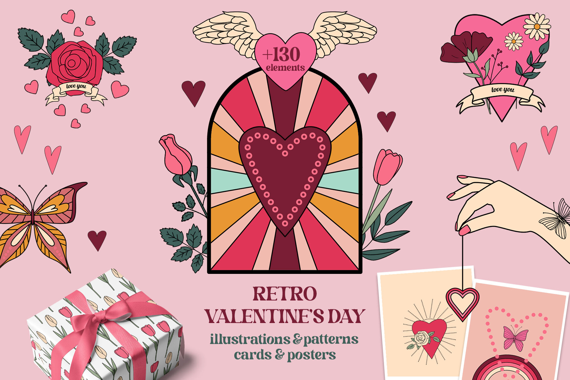 Vintage Valentines Day. Retro 70s. By Sofico