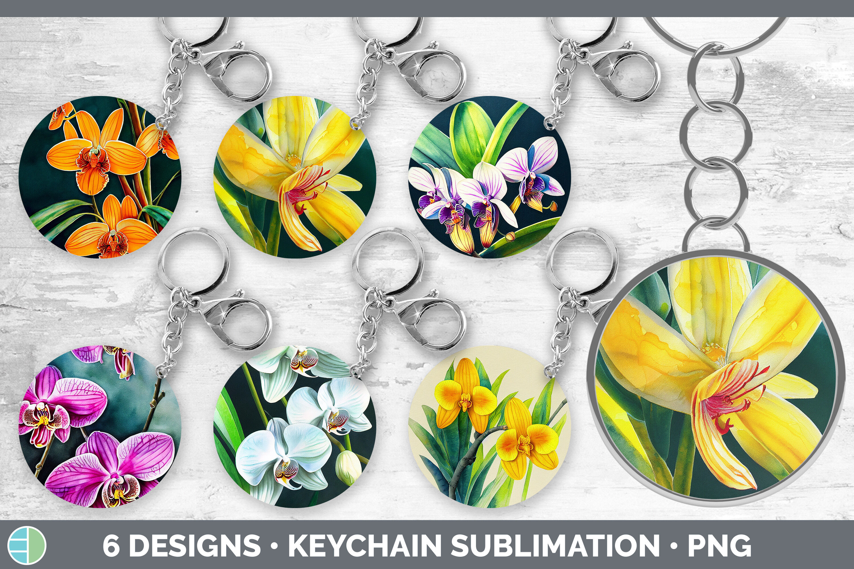 Floral Keychain Bundle, Keyring Sublimation Designs By Enliven Designs