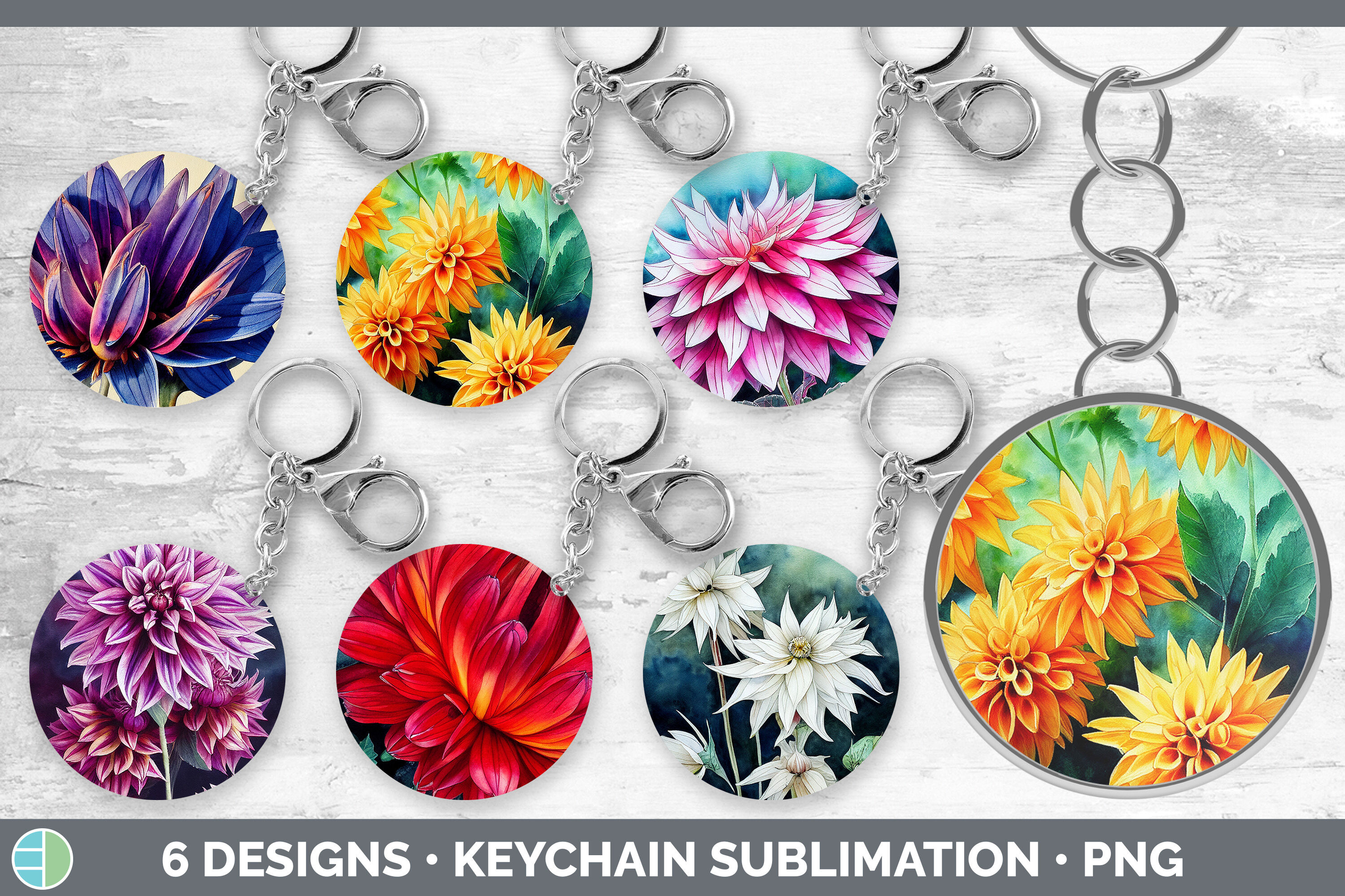 Floral Keychain Bundle  Keyring Sublimation Designs By Enliven