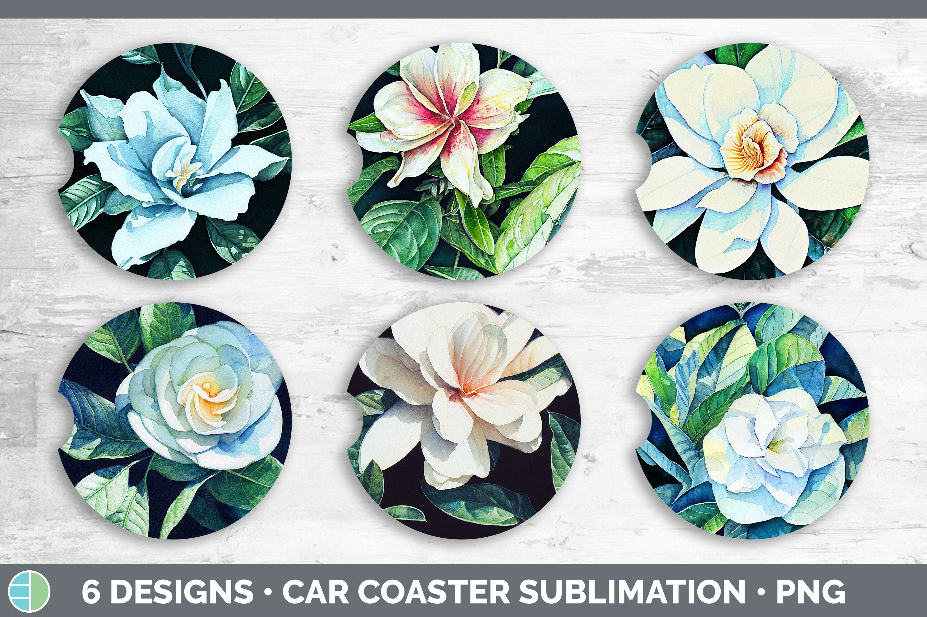 Gardenias Car Coaster | Sublimation Designs Bundle By Enliven Designs ...
