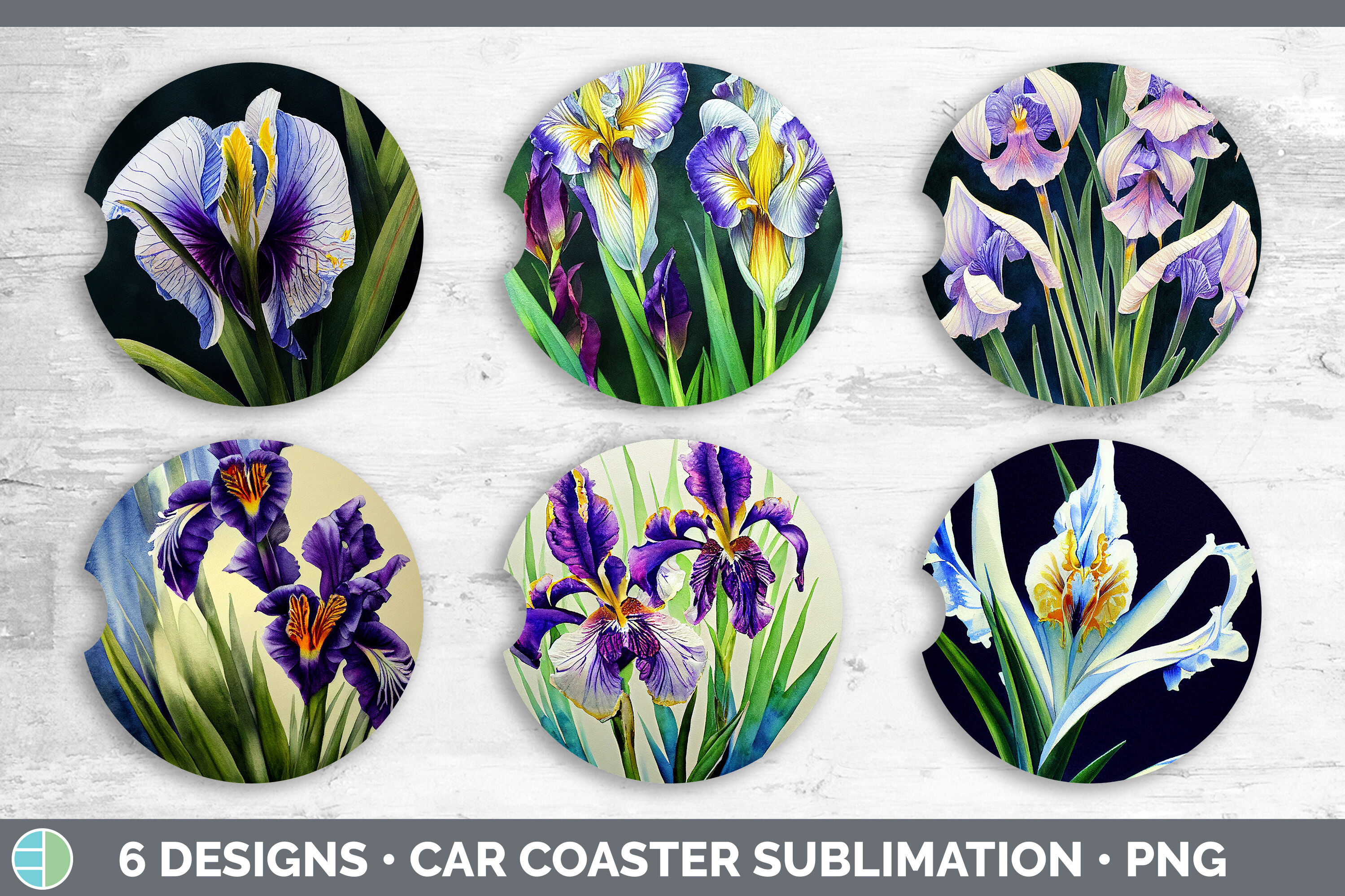 Irises Car Coaster | Sublimation Designs Bundle By Enliven Designs ...