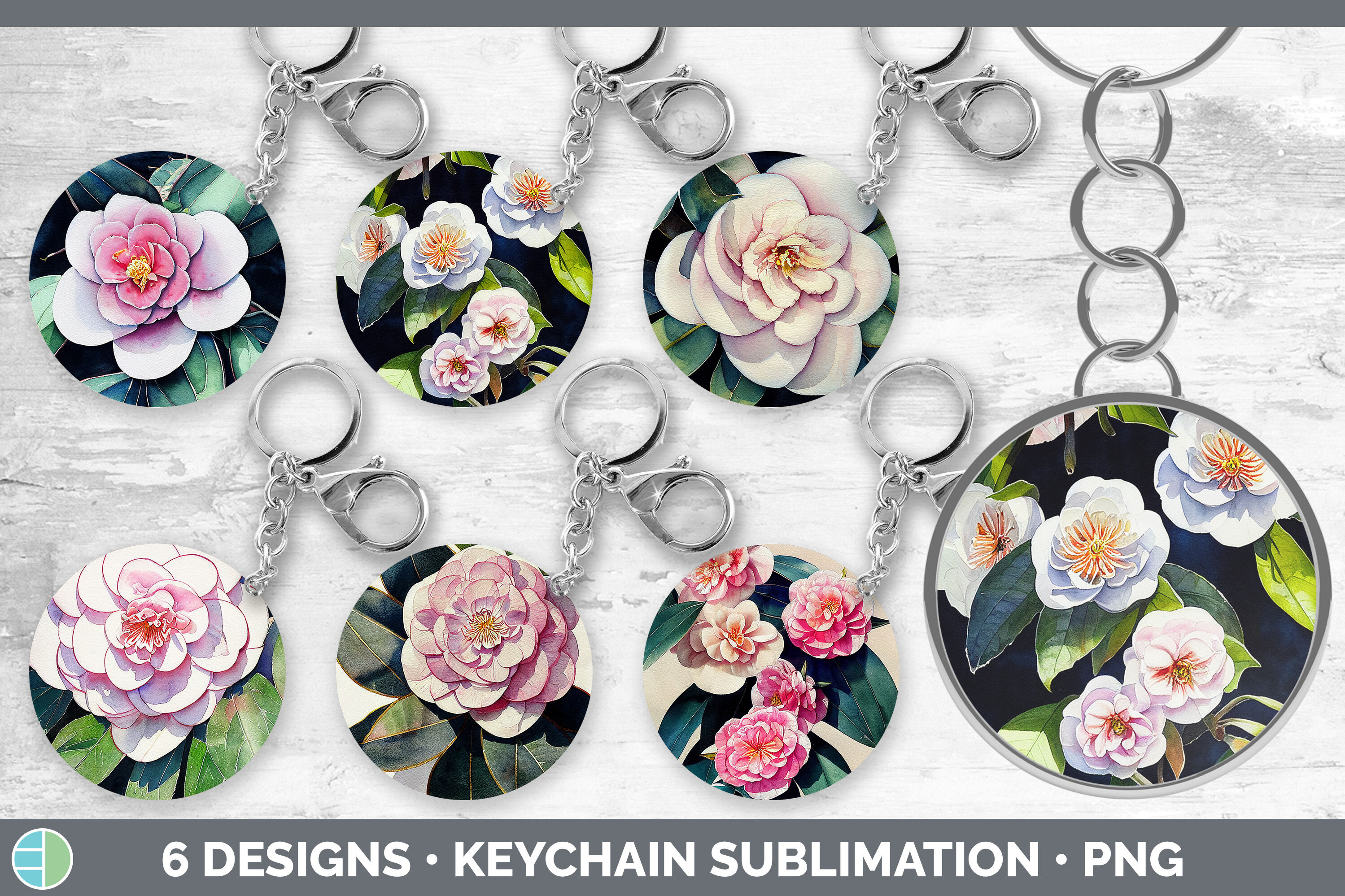 Camellias Keychain Bundle | Keyring Sublimation Designs By Enliven ...