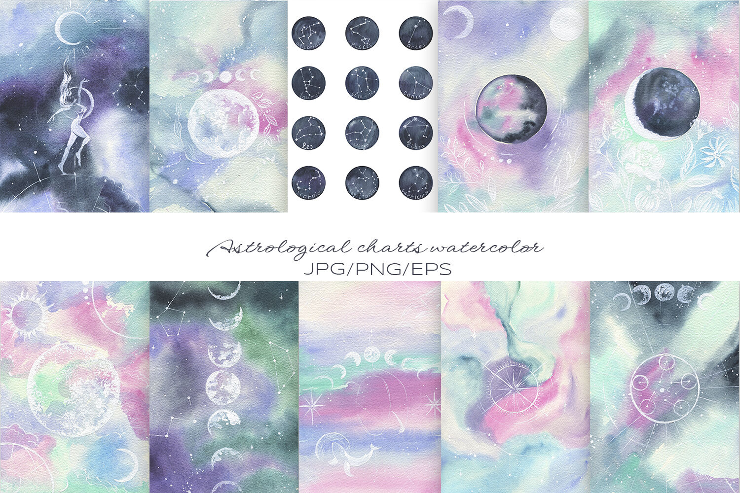Astrological charts watercolor By LoveWatercolorStore | TheHungryJPEG