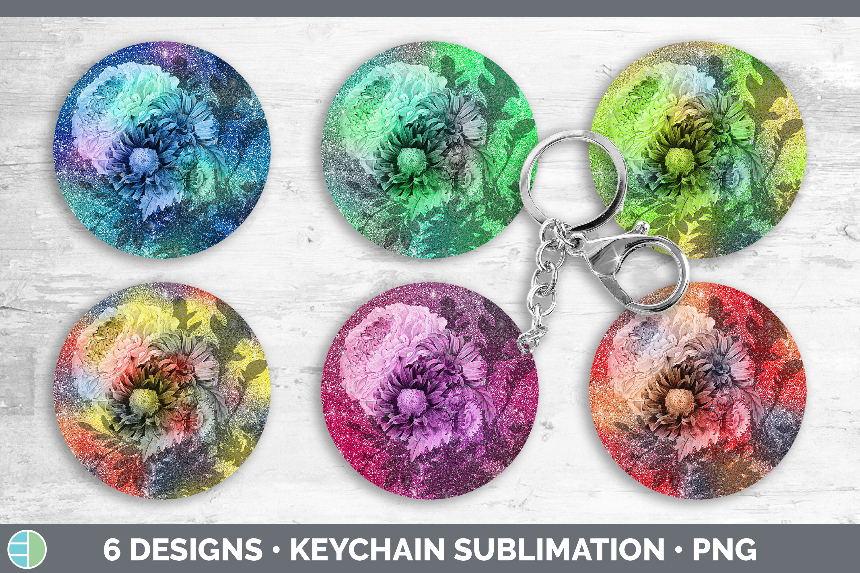 Floral Keychain Bundle  Keyring Sublimation Designs By Enliven