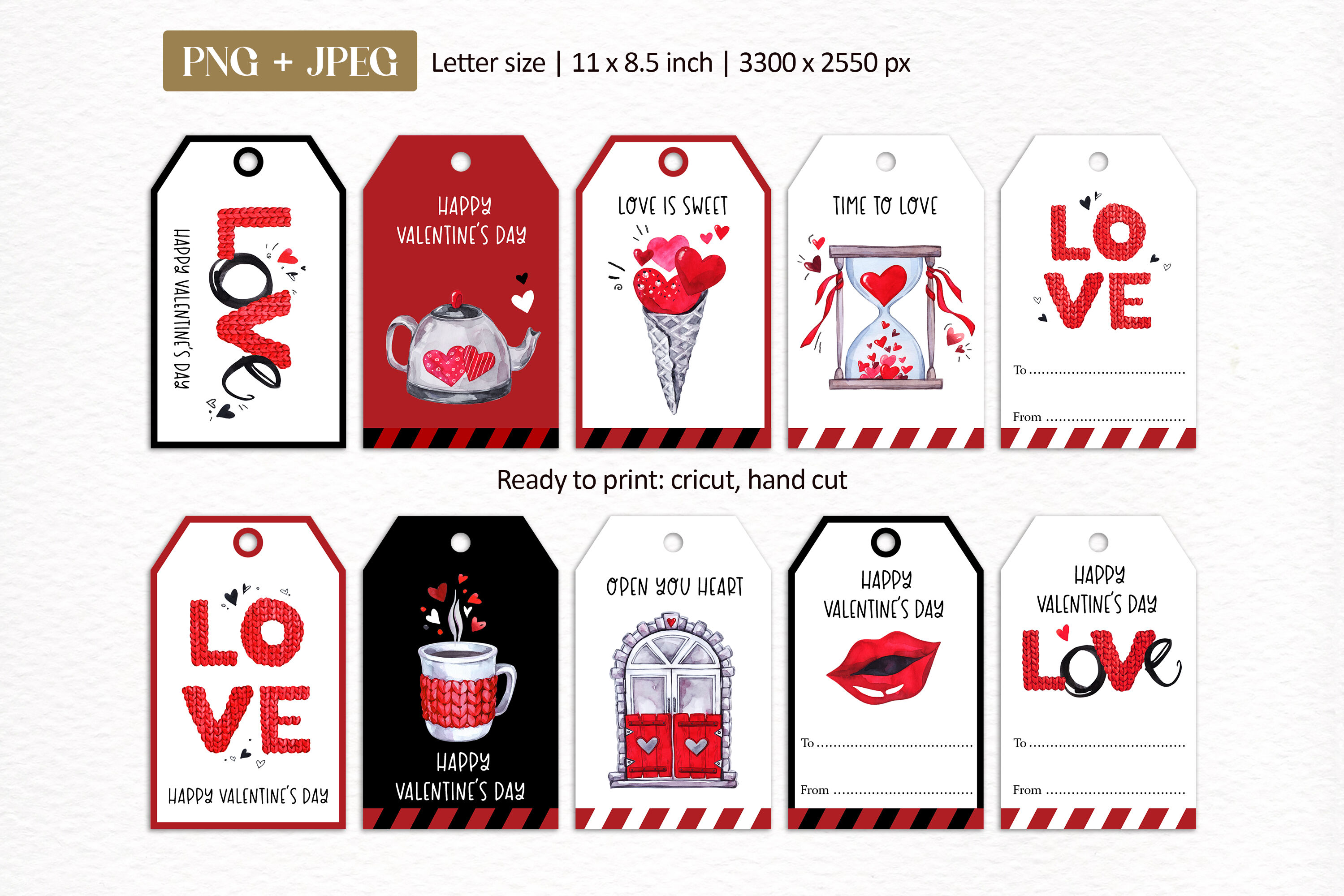 10 Valentine's Day Gift Tags Love signs Printable labels By