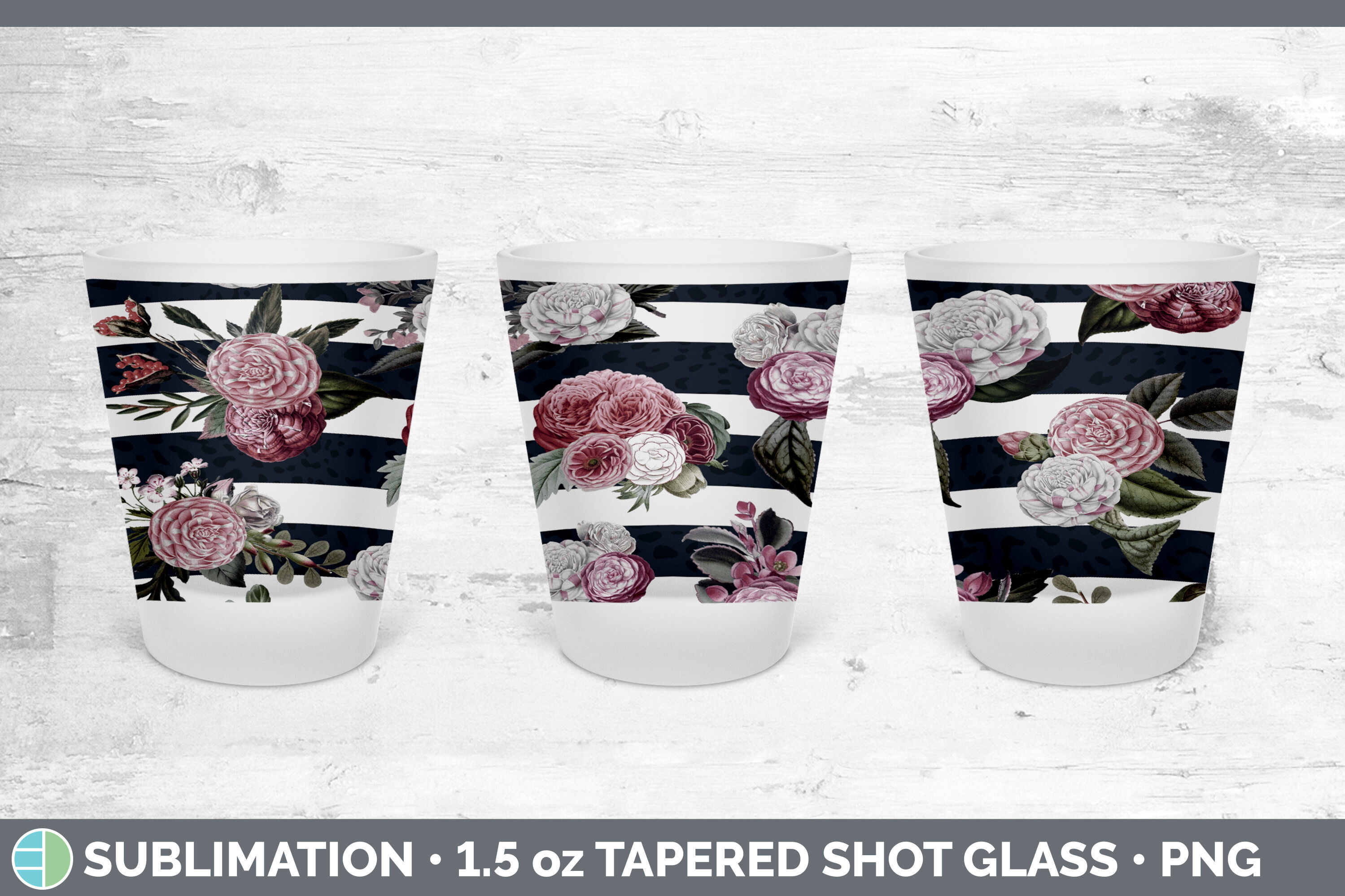 Striped Flowers Shot Glass Sublimation, Shot Glass 1.5oz Tapered By  Enliven Designs