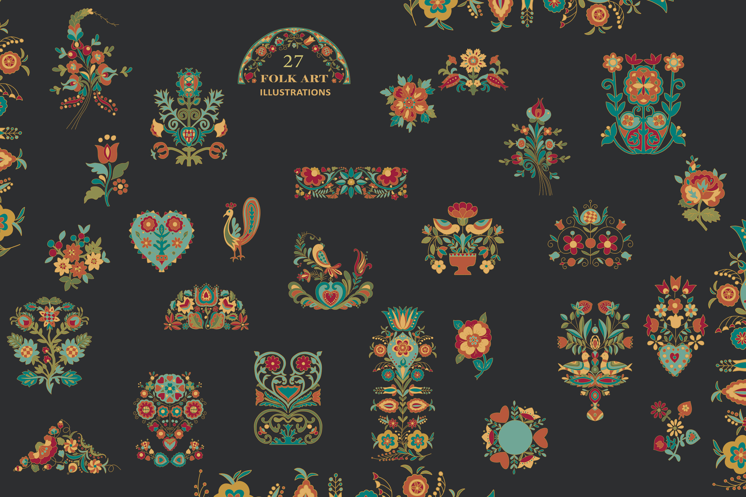 Folk Art Illustrations & Patterns By Patishop Art | TheHungryJPEG