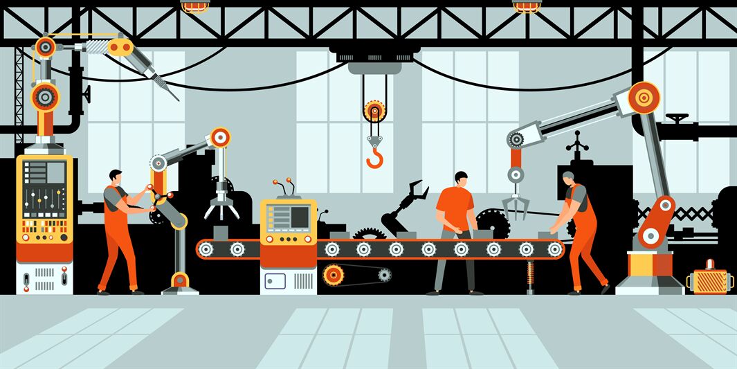 factory assembly line cartoon