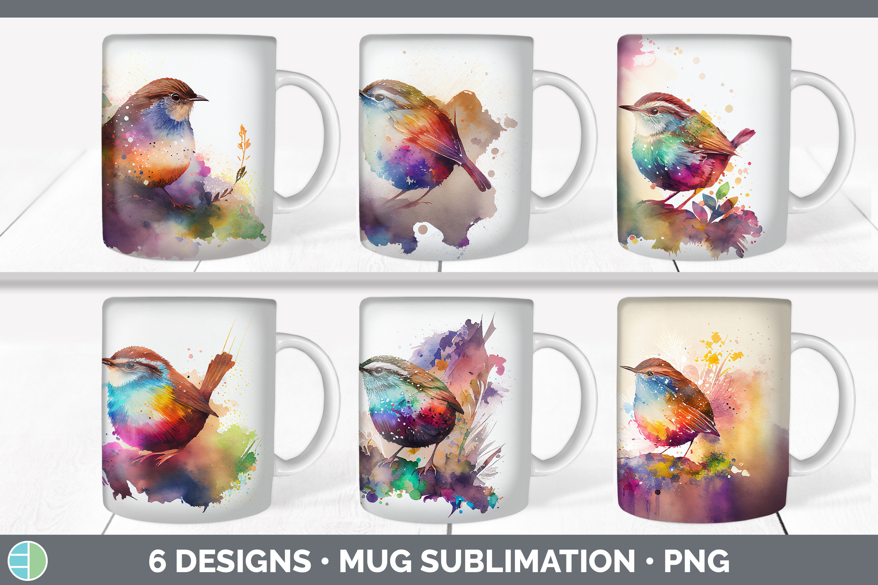 Rainbow Wren Mug Sublimation | Coffee Cup Background PNG By Enliven ...