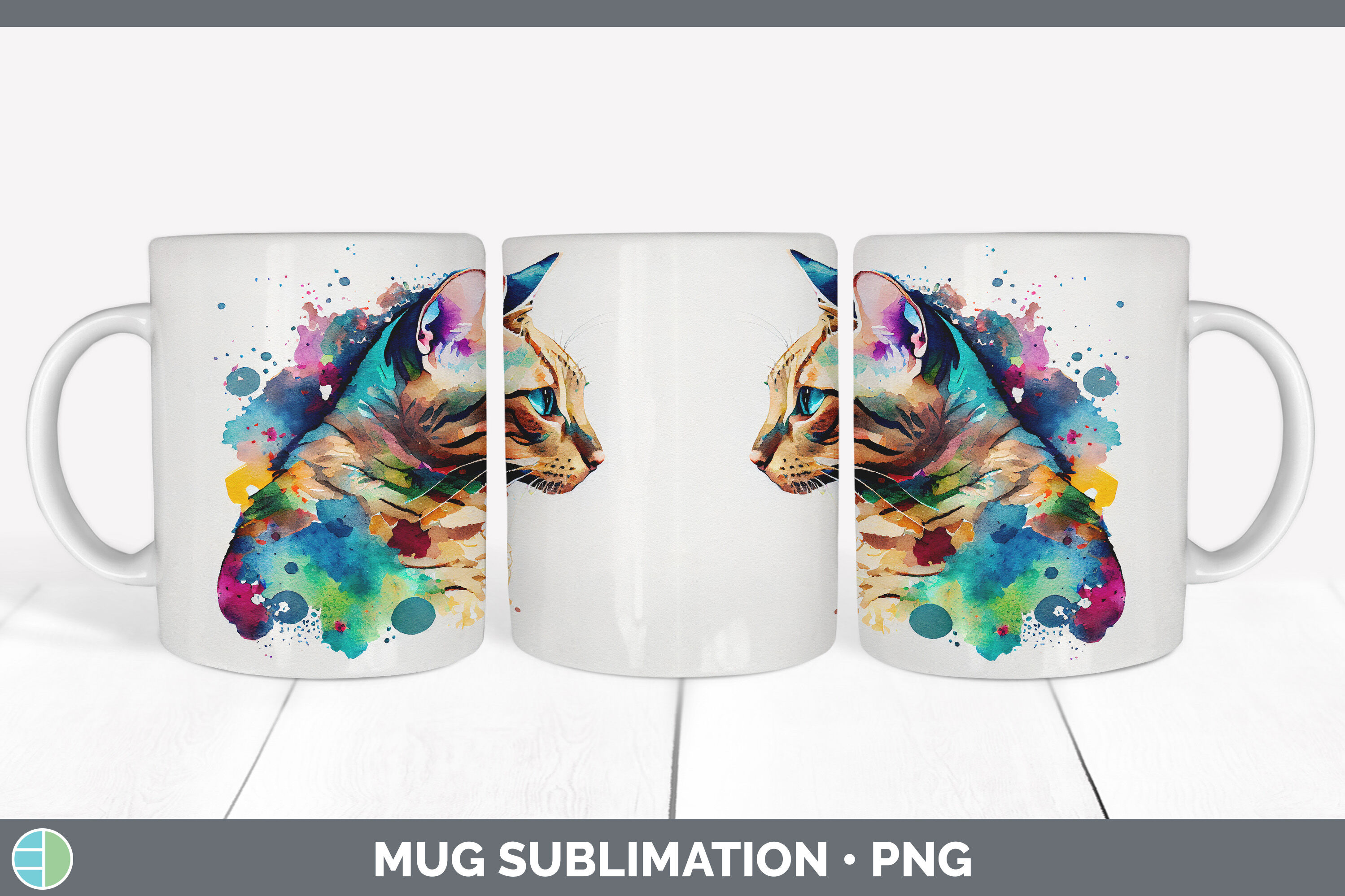 Rainbow Bengal Cat Mug Sublimation | Coffee Cup Background PNG By ...