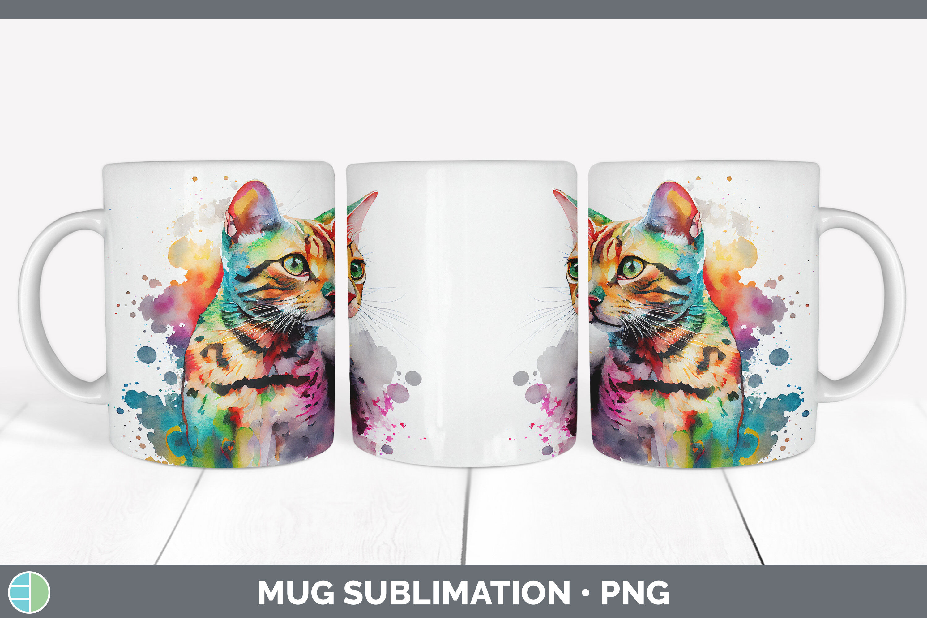 Rainbow Bengal Cat Mug Sublimation | Coffee Cup Background PNG By ...