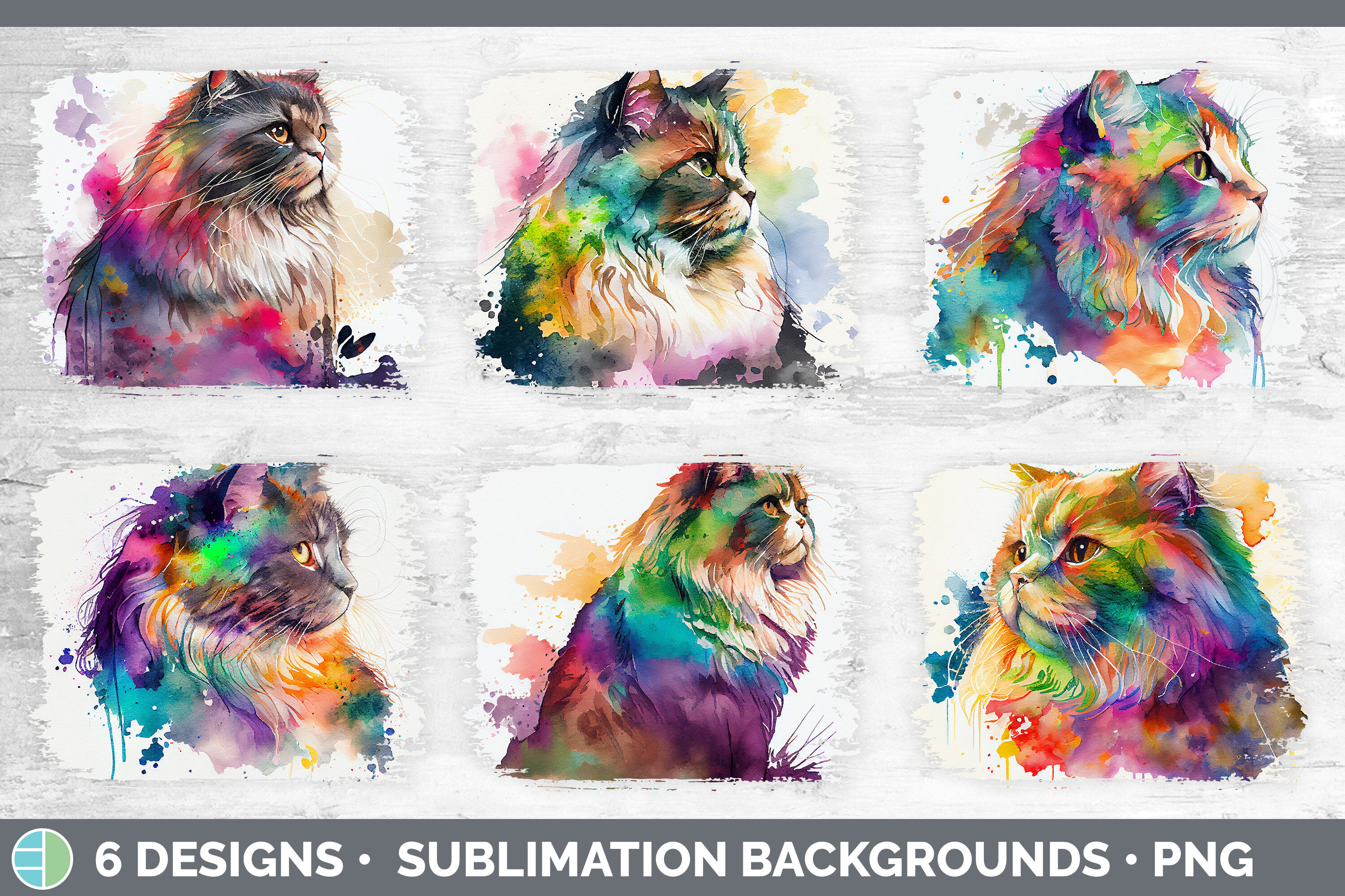 Rainbow Maine Coon Cat Distressed Sublimation Background Panel By ...