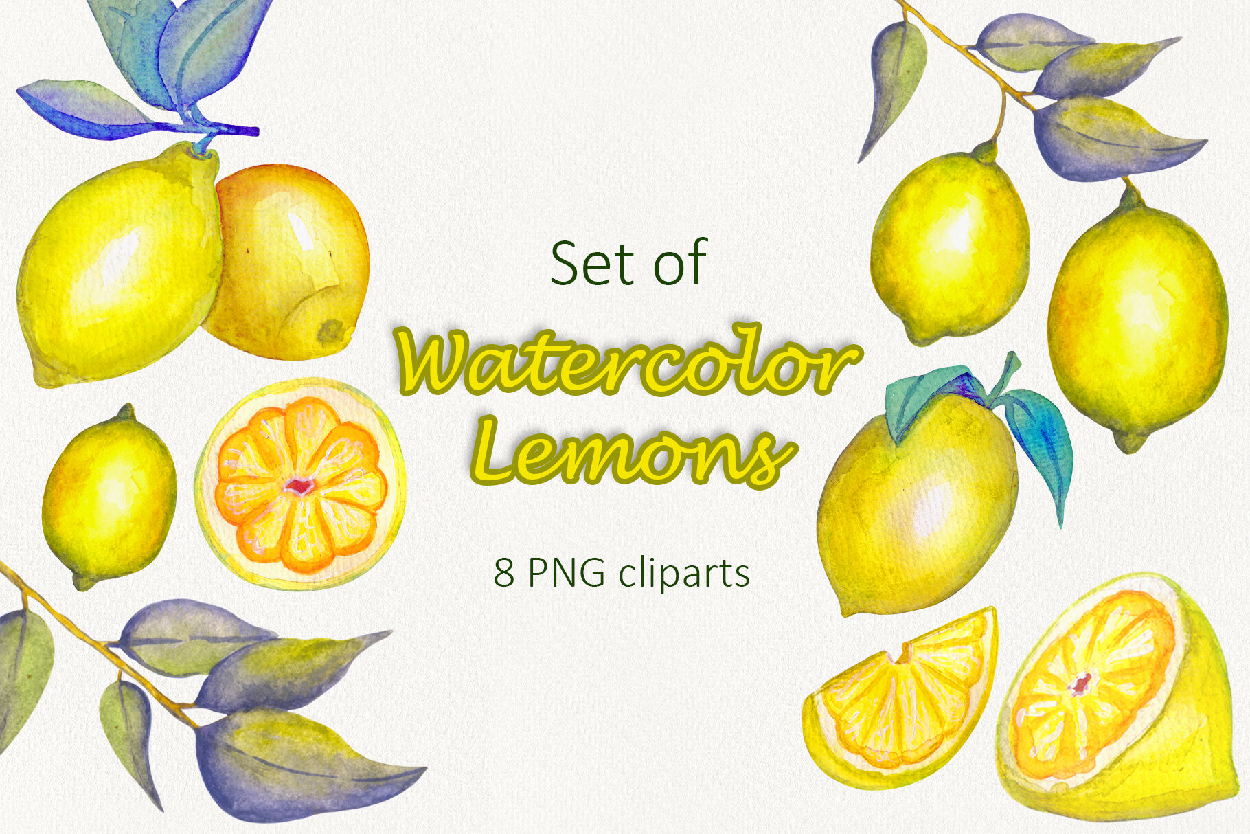 Set of Watercolor Lemons By Anna Zlato | TheHungryJPEG