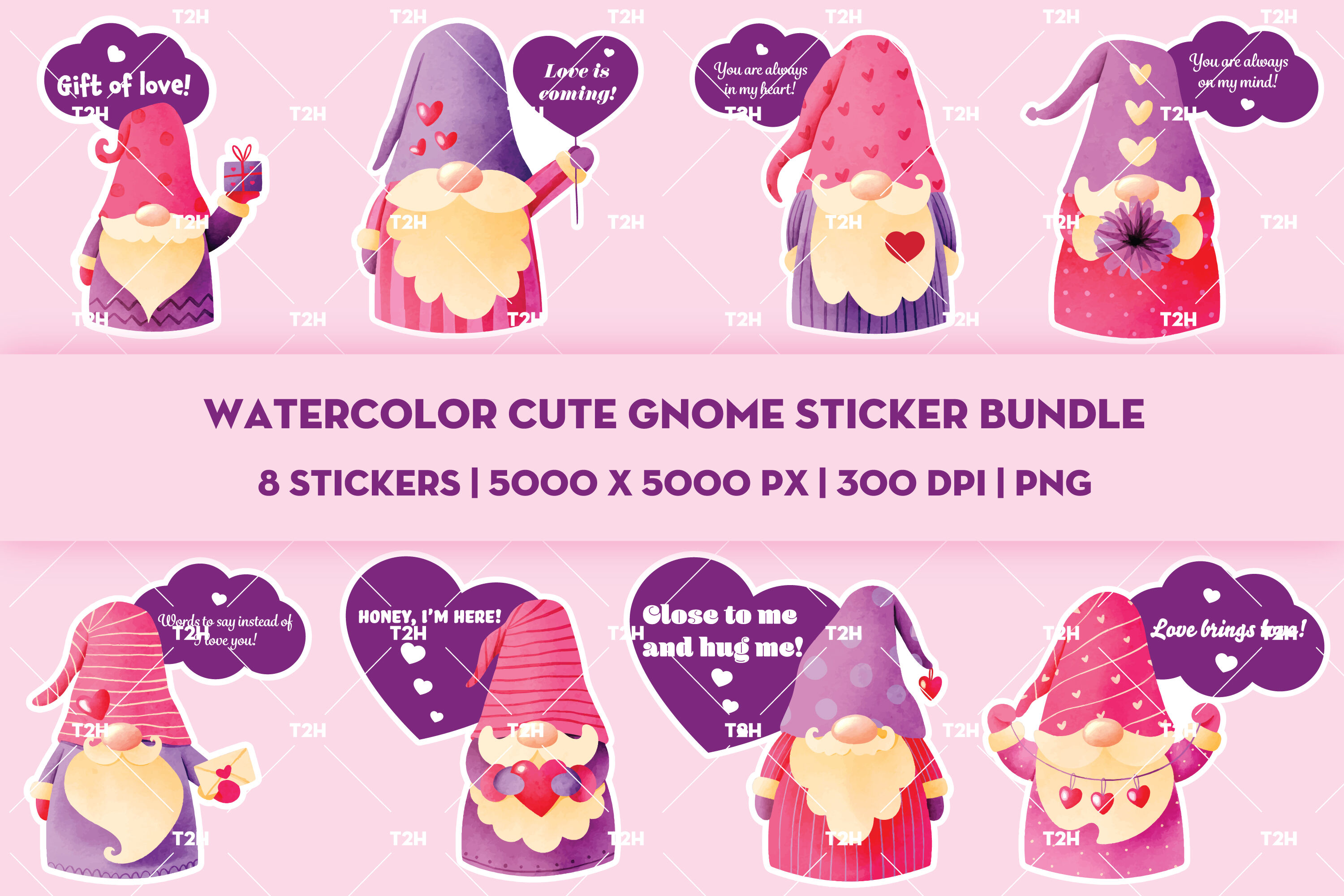 Watercolor Cute Gnome Sticker Bundle By Thai Thanh Hieu 