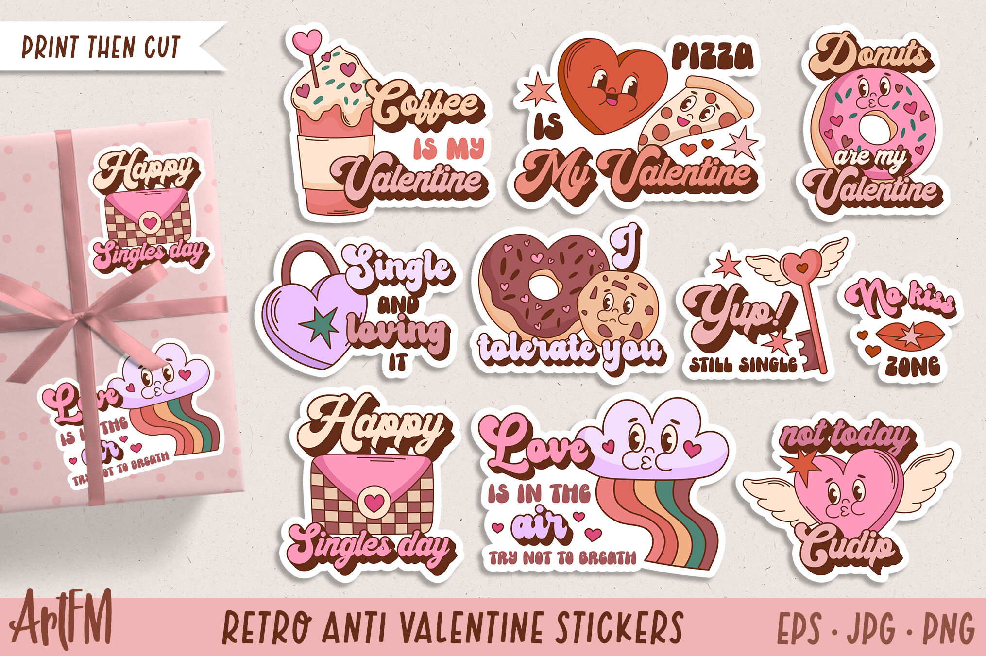 Anti Valentines stickers, Retro Valentine's Day Stickers By ArtFM