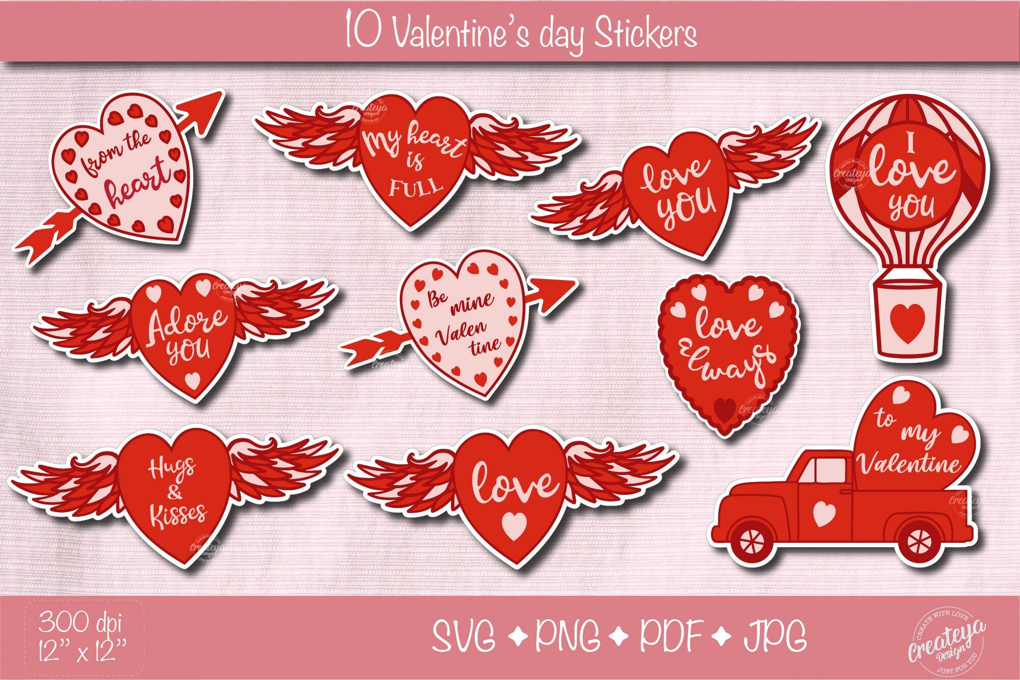 Valentine stickers Bundle SVG, Sticker PNG, Heart Stickers, Love Stick By  Createya Design
