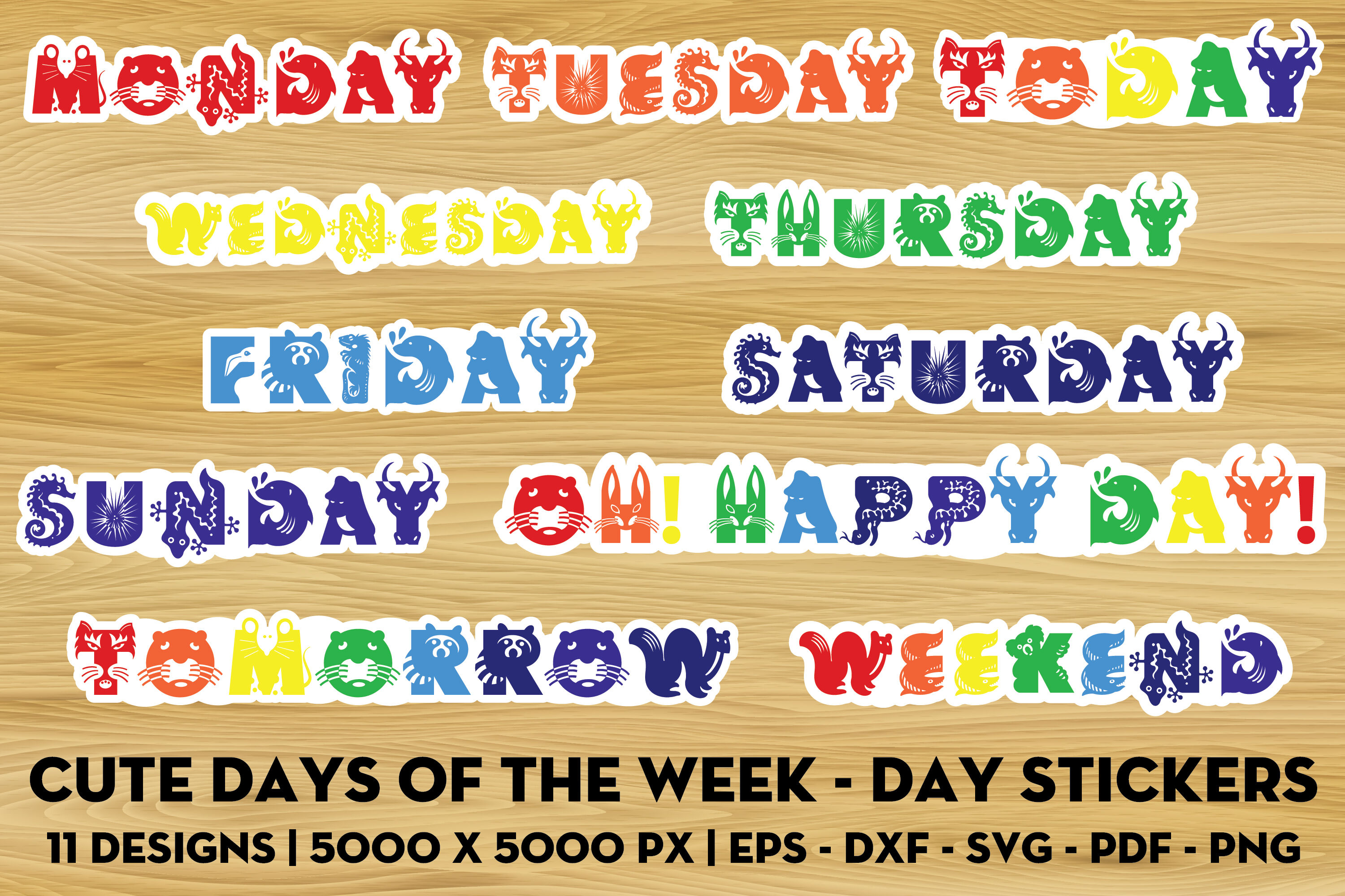 Days Of The Week Stickers, Unique Designs